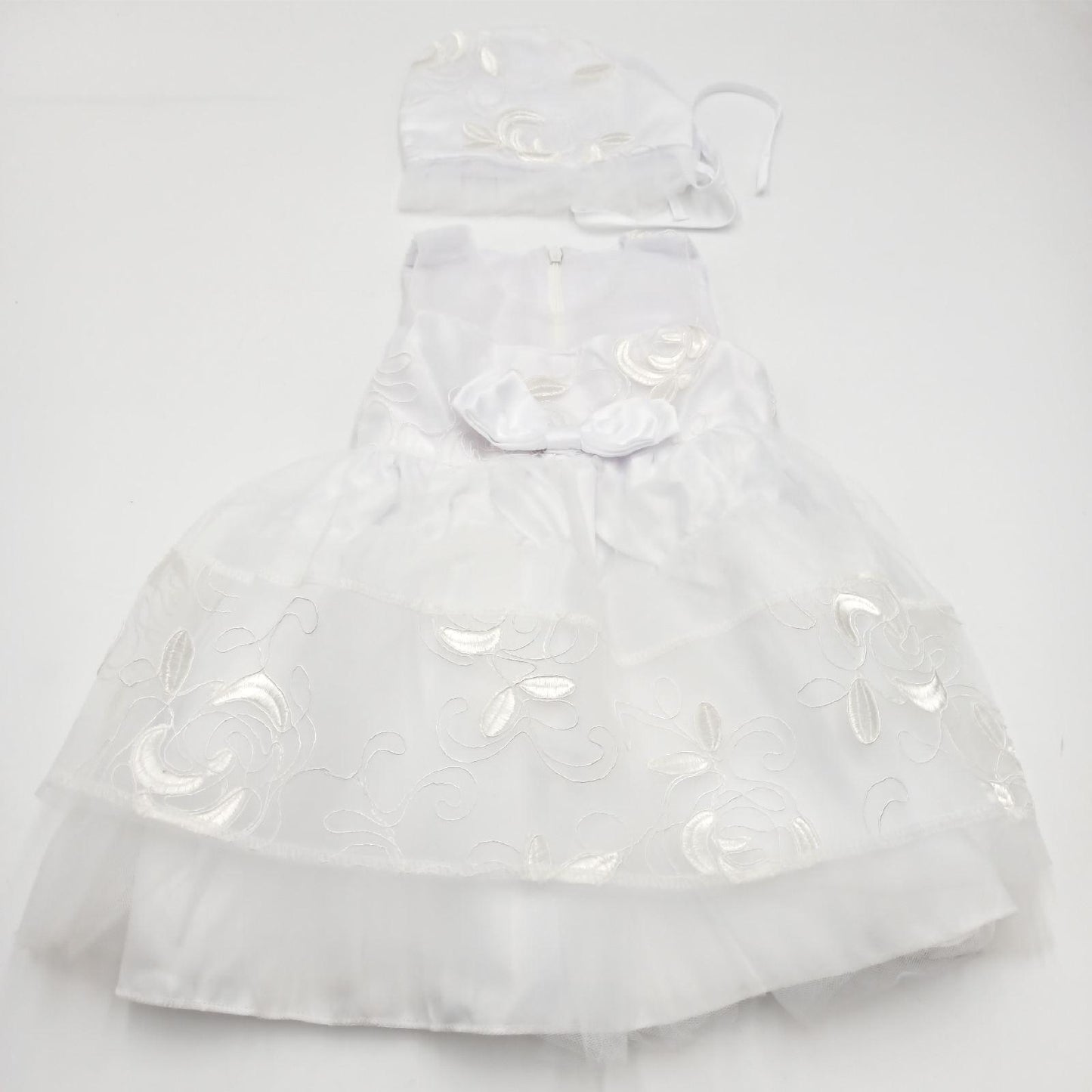 2 teiliges Taufkleid Set Babys Mädchen formelles Kleid Spitze Mütze Kleid