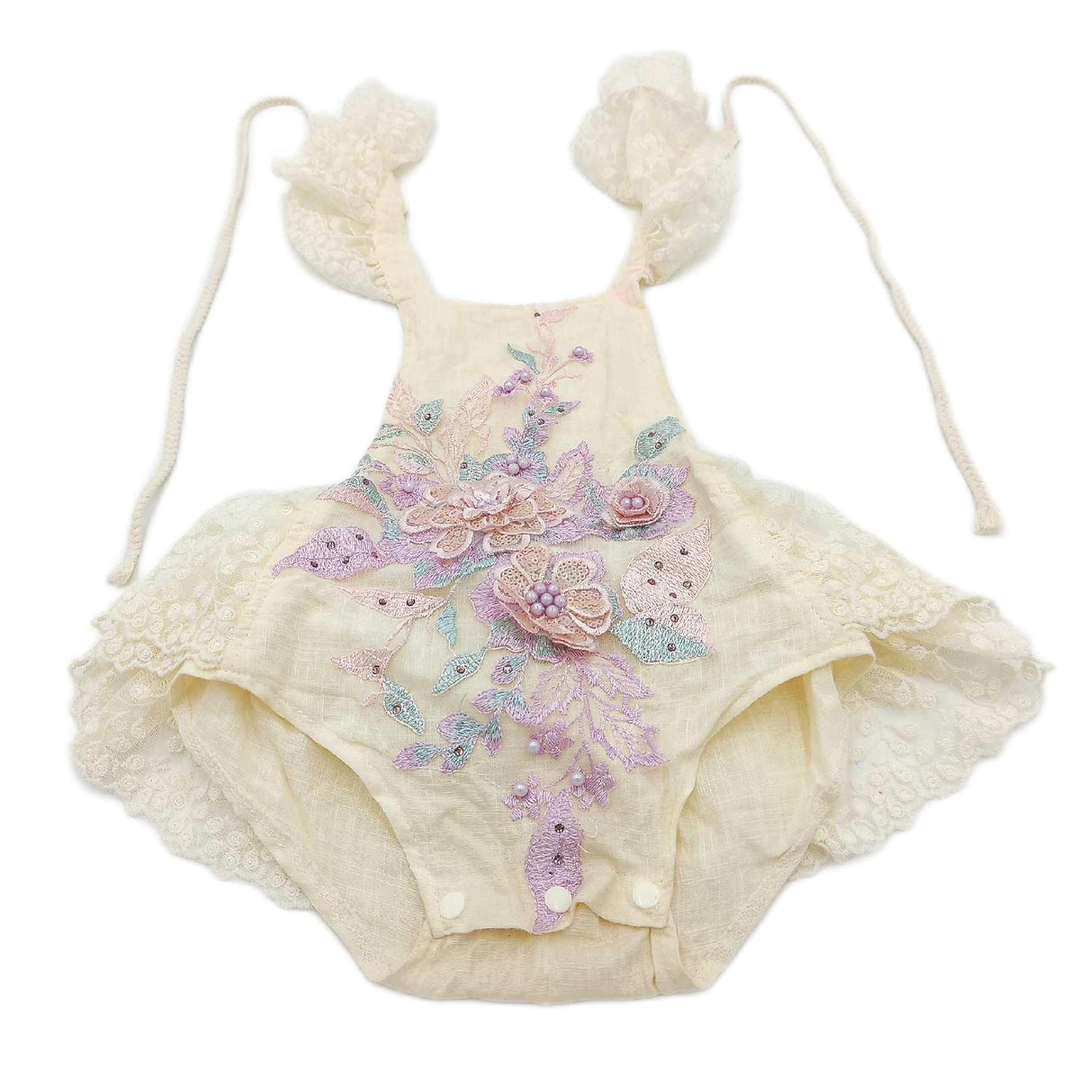 Baby Mädchen Spitzenstrampler Kleidung Blumenstickerei Rüschen Tasche täglich modisch süß niedlich