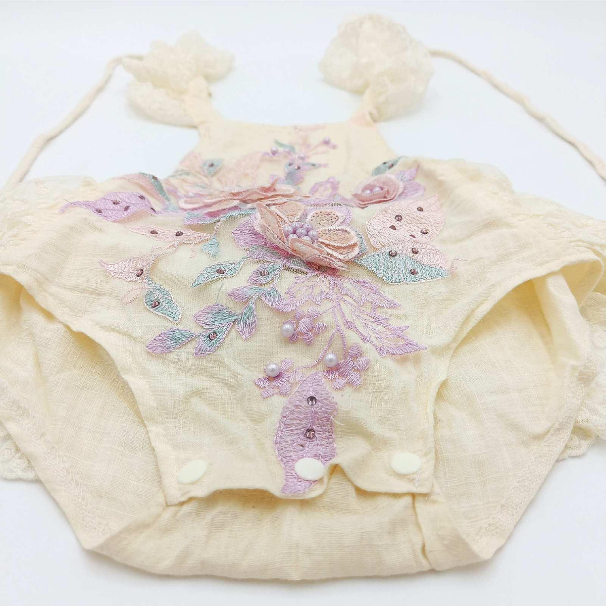 Baby Mädchen Spitzenstrampler Kleidung Blumenstickerei Rüschen Tasche täglich modisch süß niedlich