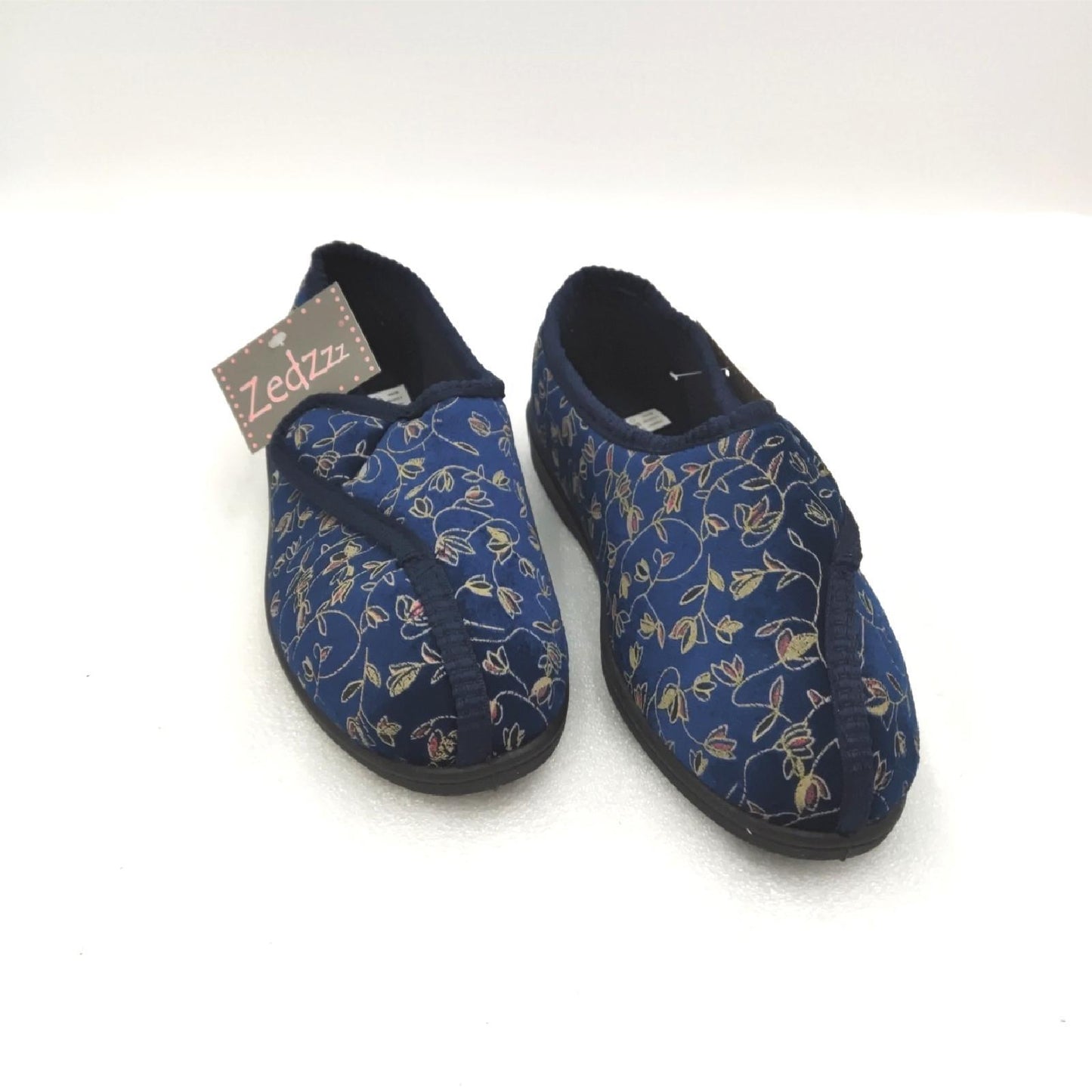 Performance Health Patterned Slippers for Ladies, Size 4, Blue, Comfortable Slippers with a Wide Opening for Swollen or Sore Feet, Comfortable Shoes for Wearing Around the House