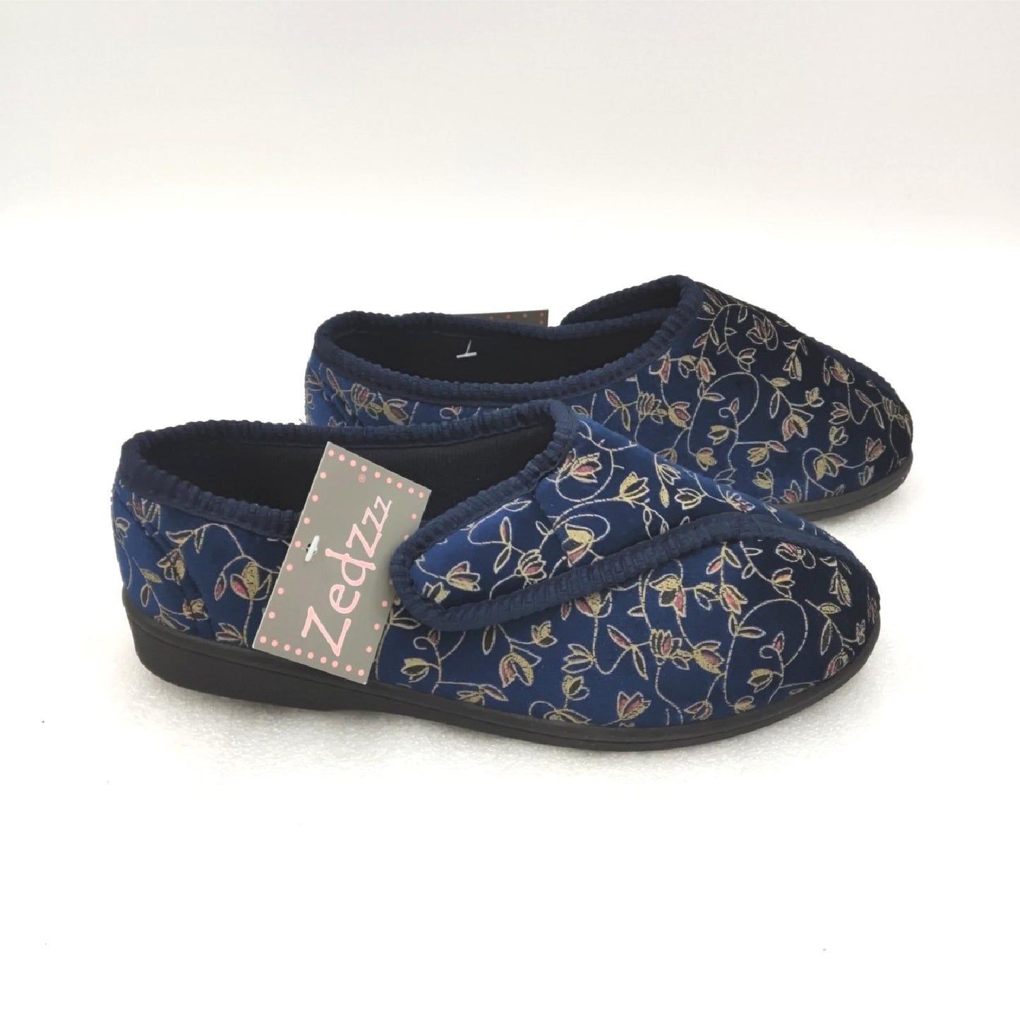 Performance Health Patterned Slippers for Ladies, Size 4, Blue, Comfortable Slippers with a Wide Opening for Swollen or Sore Feet, Comfortable Shoes for Wearing Around the House