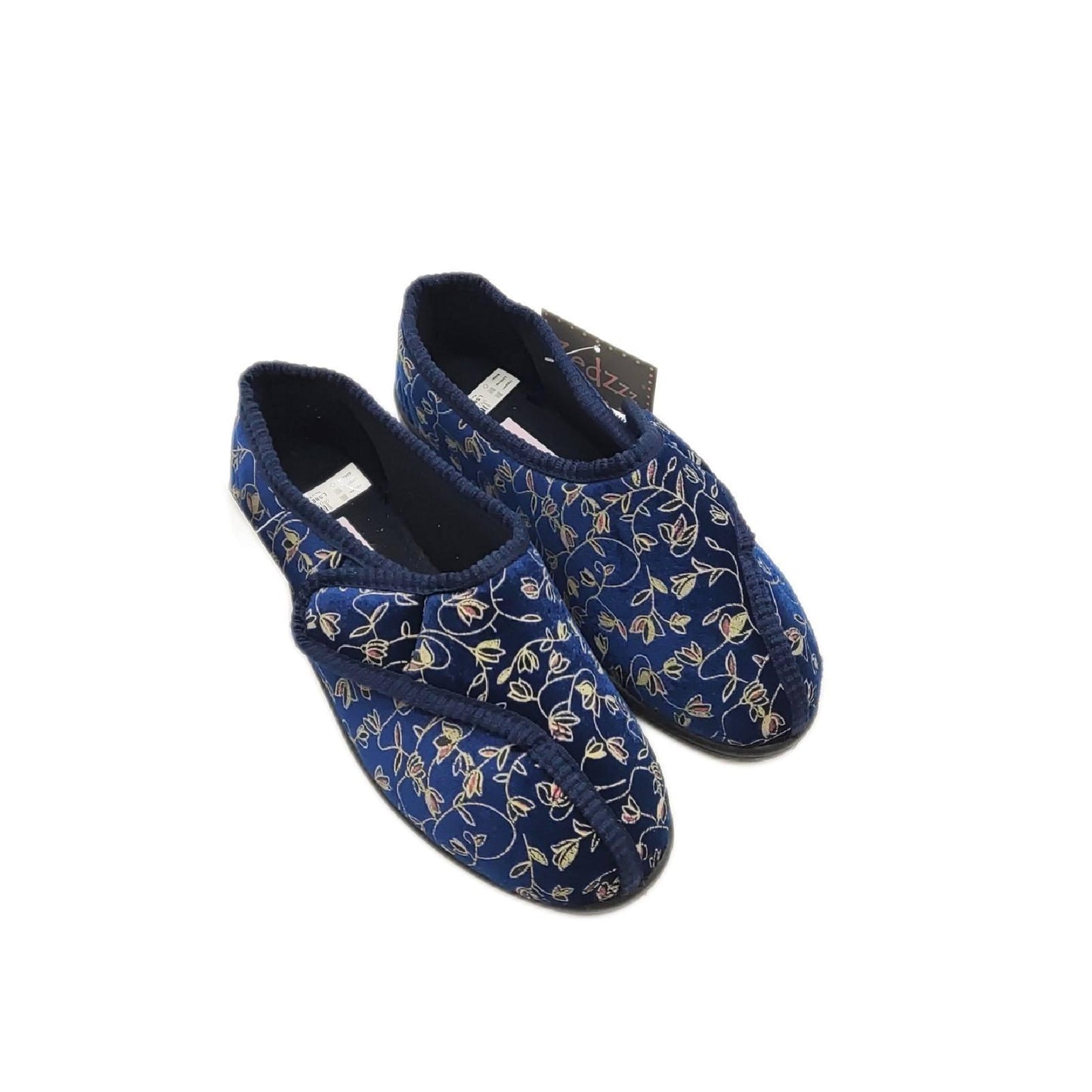 Performance Health Patterned Slippers for Ladies, Size 4, Blue, Comfortable Slippers with a Wide Opening for Swollen or Sore Feet, Comfortable Shoes for Wearing Around the House