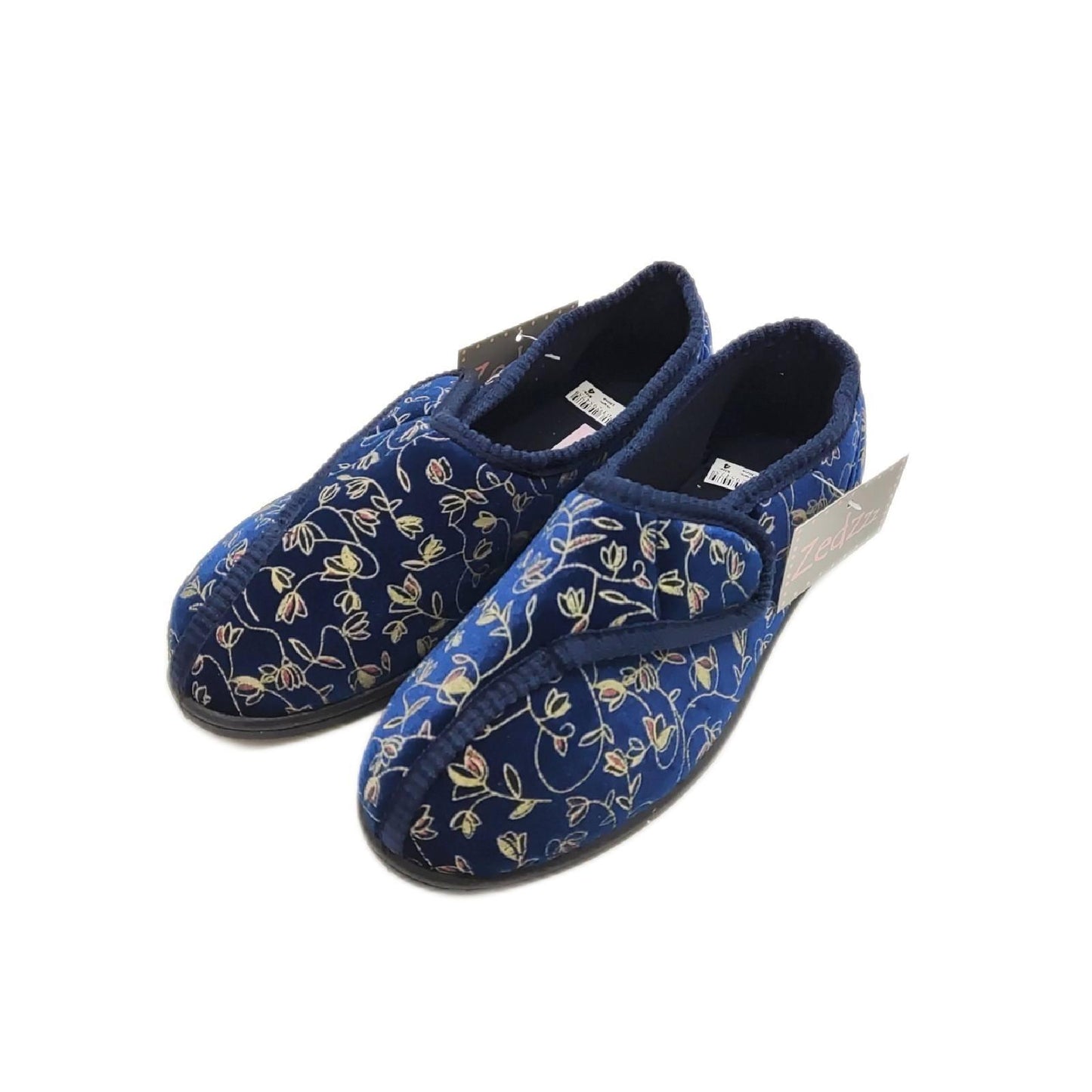 Performance Health Patterned Slippers for Ladies, Size 4, Blue, Comfortable Slippers with a Wide Opening for Swollen or Sore Feet, Comfortable Shoes for Wearing Around the House