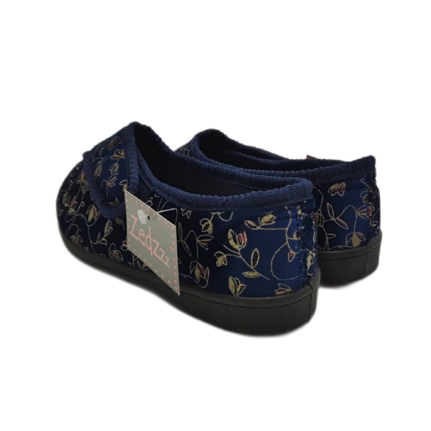 Performance Health Patterned Slippers for Ladies, Size 4, Blue, Comfortable Slippers with a Wide Opening for Swollen or Sore Feet, Comfortable Shoes for Wearing Around the House
