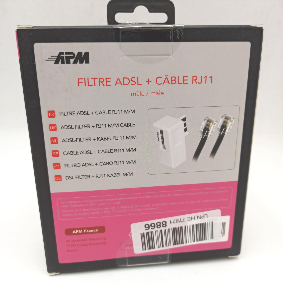 APM 570838 ADSL-Kabel  weich und flexibel  RJ11  männlich/männlich  Schwarz  5 m + Adsl Filter  weiß  zum Anschluss an ADSL-Gehäuse oder Modem