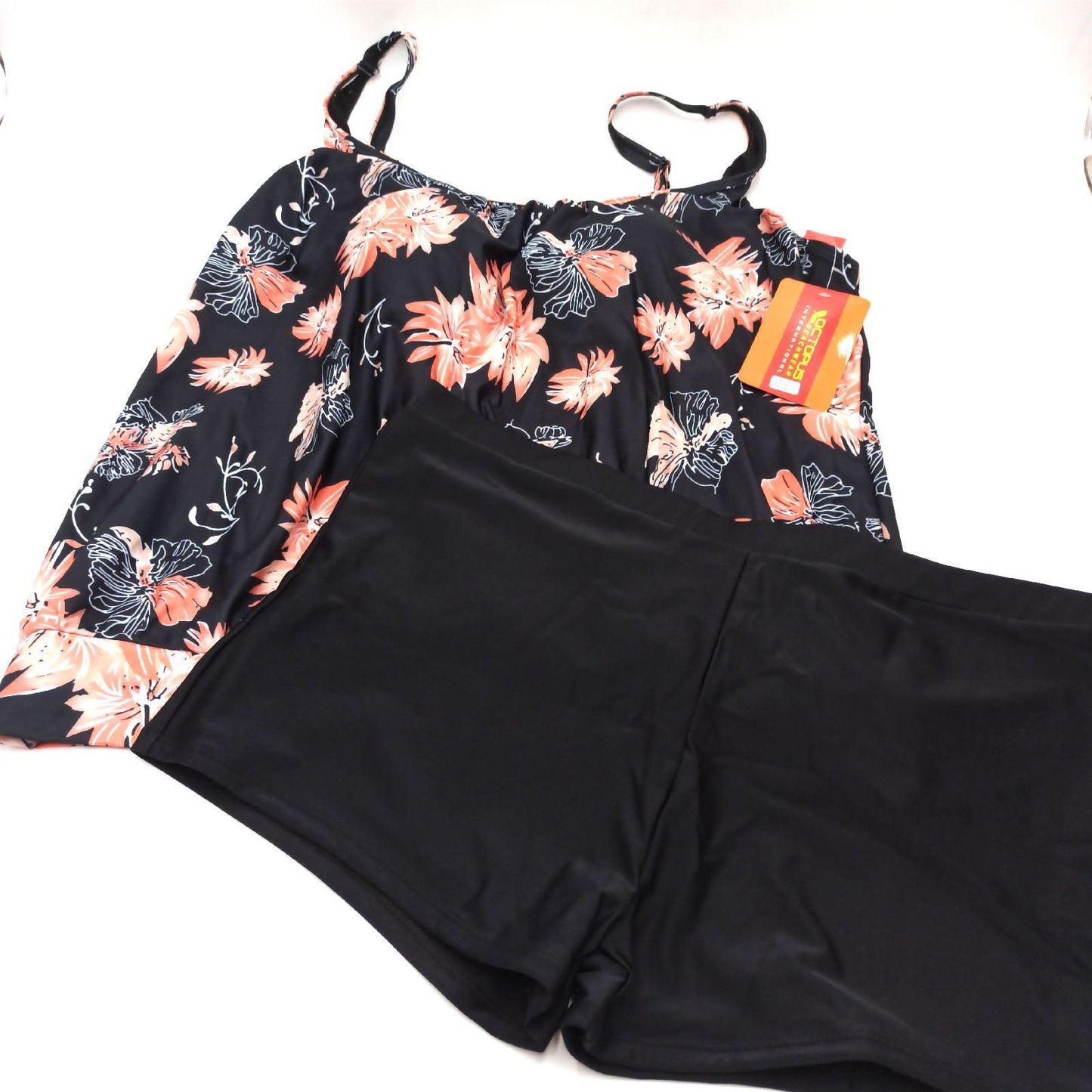 Octopus Tankini Badebekleidung Damen Oversize Bauchweg Schwarz Apricot Größe 50 Strand
