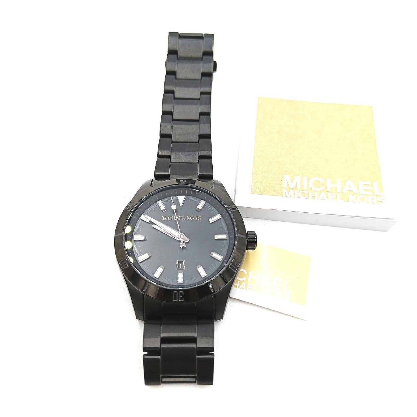 Michael Kors Herrenuhr Uhr Kollektion Layton Quarzuhr Edelstahl Lederarmband Schwarz