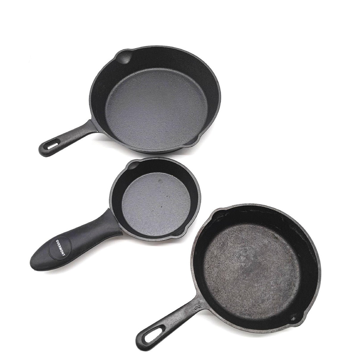 Overmont Gusseisenpfanne Grillpfanne 3 Teile Set Voreingebrannte Steakpfanne mit Griff Gasgrill Backofen Kohlegrill
