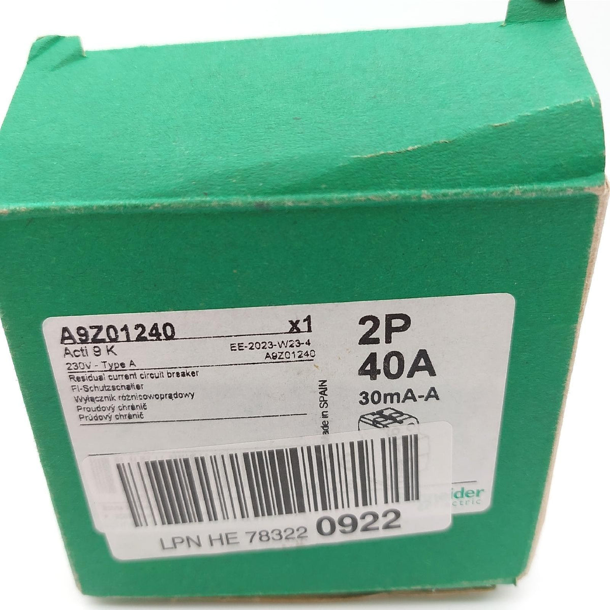 Schneider Electric FI-Schutzschalter Acti9 ID K  2-polig  40A  30mA  Typ A  Artikelnummer A9Z01240