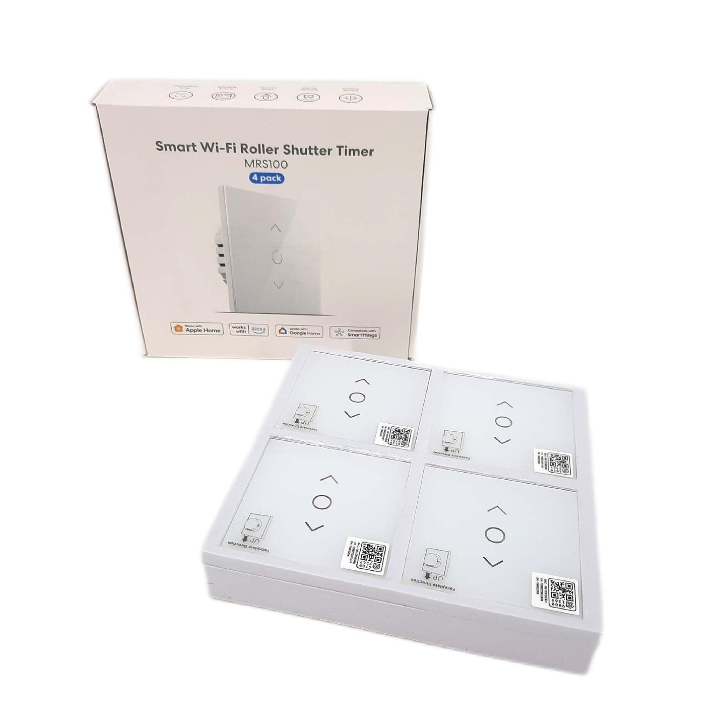 Meross Smart Rolladenschalter WLAN mit Zeitschaltuhr und Fernbedienung, kompatibel mit HomeKit, Alexa und Google Home, 80x80mm – Smart Jalousien Schalter/Rolladensteuerung (Benötigt Nullleiter), 4pcs