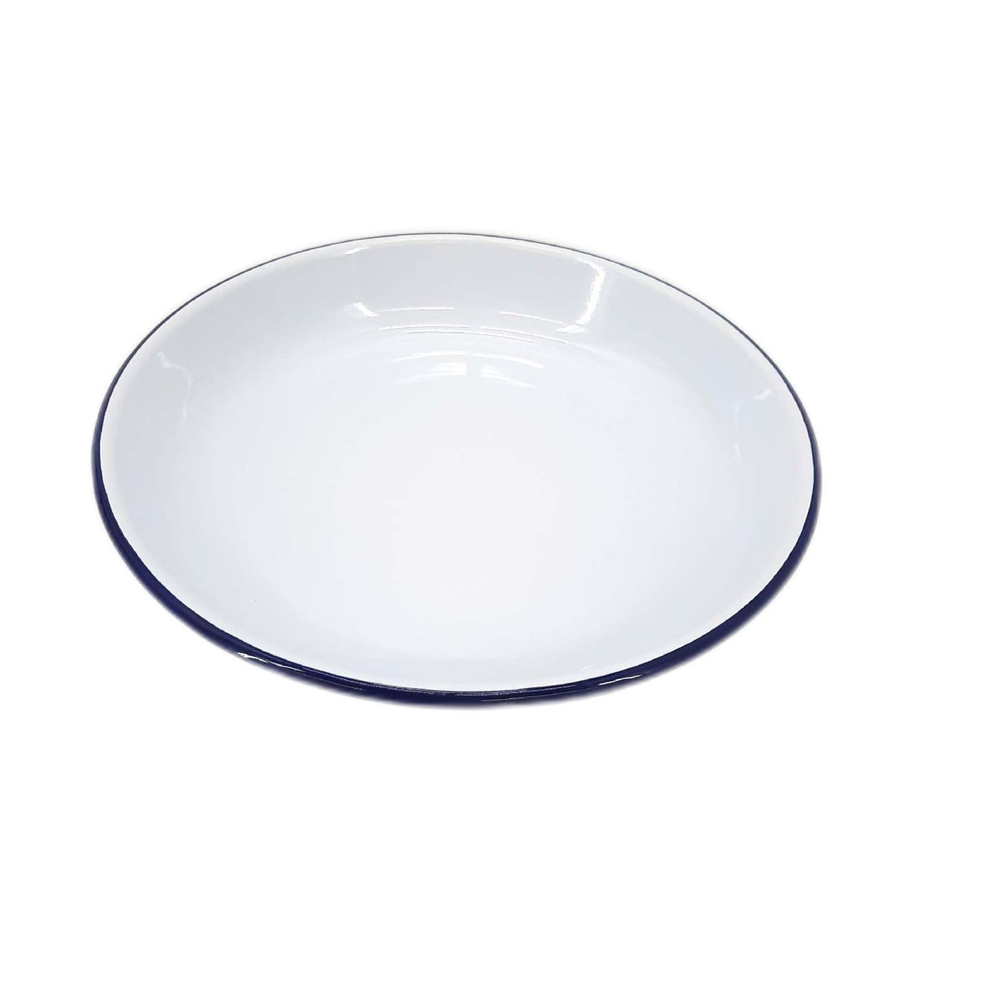 HENDI Teller, Tief, mit einem blauen Rand, Stapelbar, Ofensicher, Abriebfest, Unzerbrechlich, Pastateller, Essteller, Speiseteller, Salatteller, ø240x(H) 40mm, emaillierter Stahl