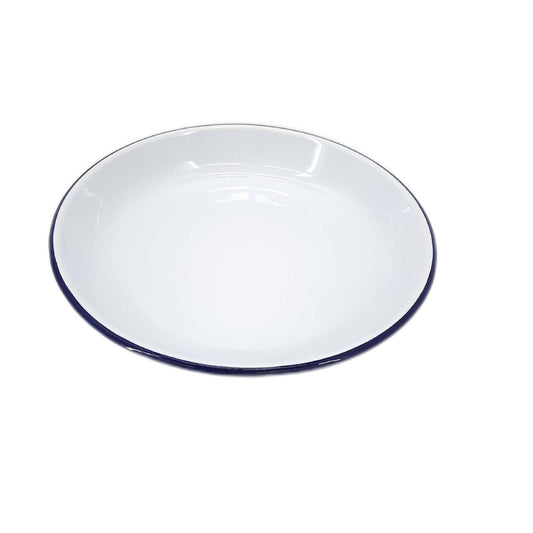 HENDI Teller, Tief, mit einem blauen Rand, Stapelbar, Ofensicher, Abriebfest, Unzerbrechlich, Pastateller, Essteller, Speiseteller, Salatteller, ø240x(H) 40mm, emaillierter Stahl