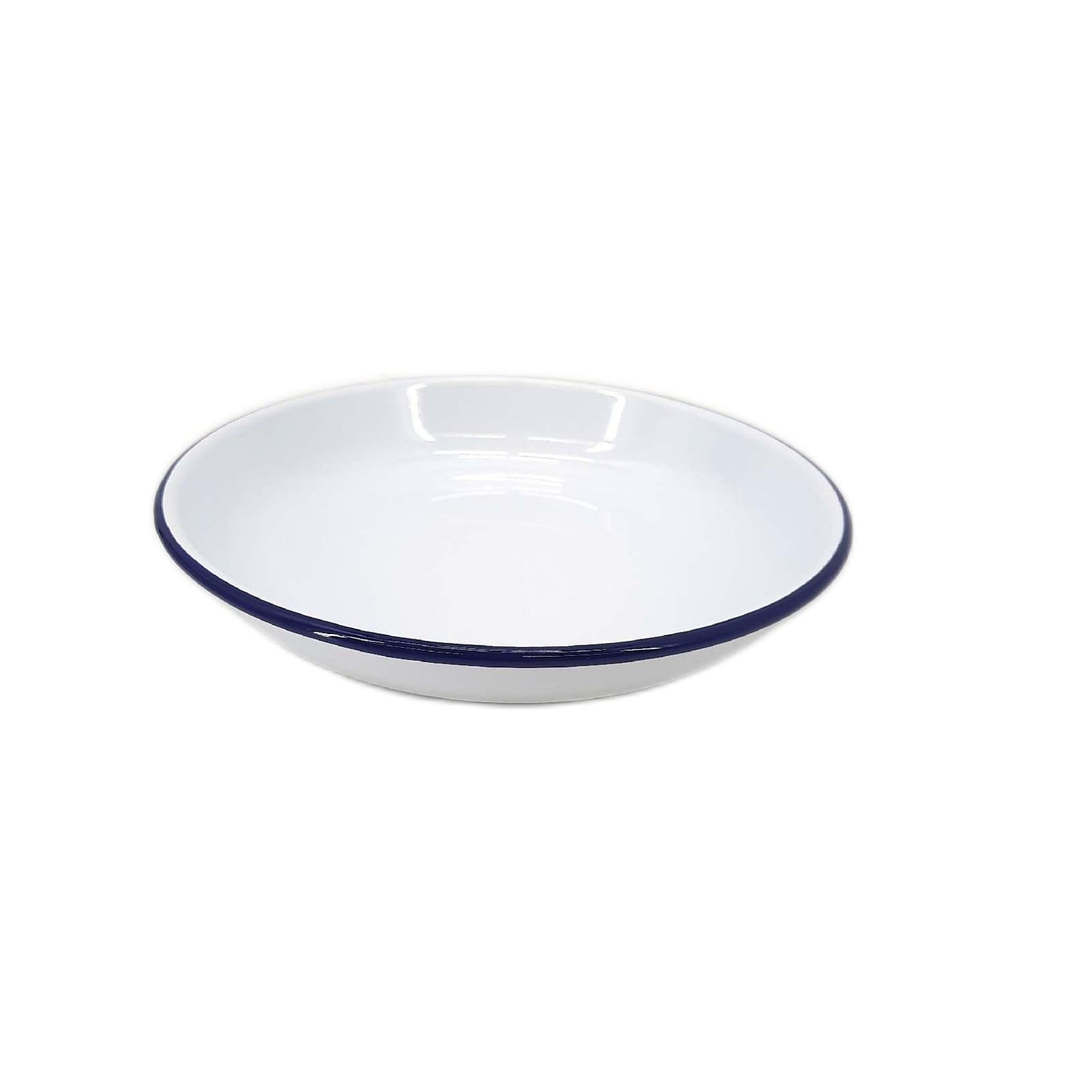 HENDI Teller, Tief, mit einem blauen Rand, Stapelbar, Ofensicher, Abriebfest, Unzerbrechlich, Pastateller, Essteller, Speiseteller, Salatteller, ø240x(H) 40mm, emaillierter Stahl