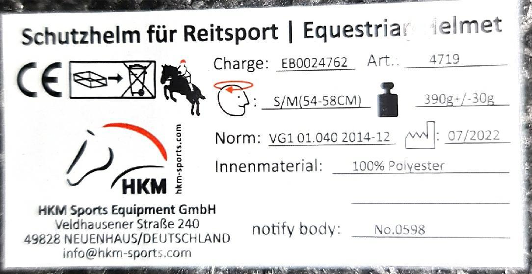 HKM Reithelm Kopfschutz Sportequipment 8691 matt schwarz S M sicher und bequem