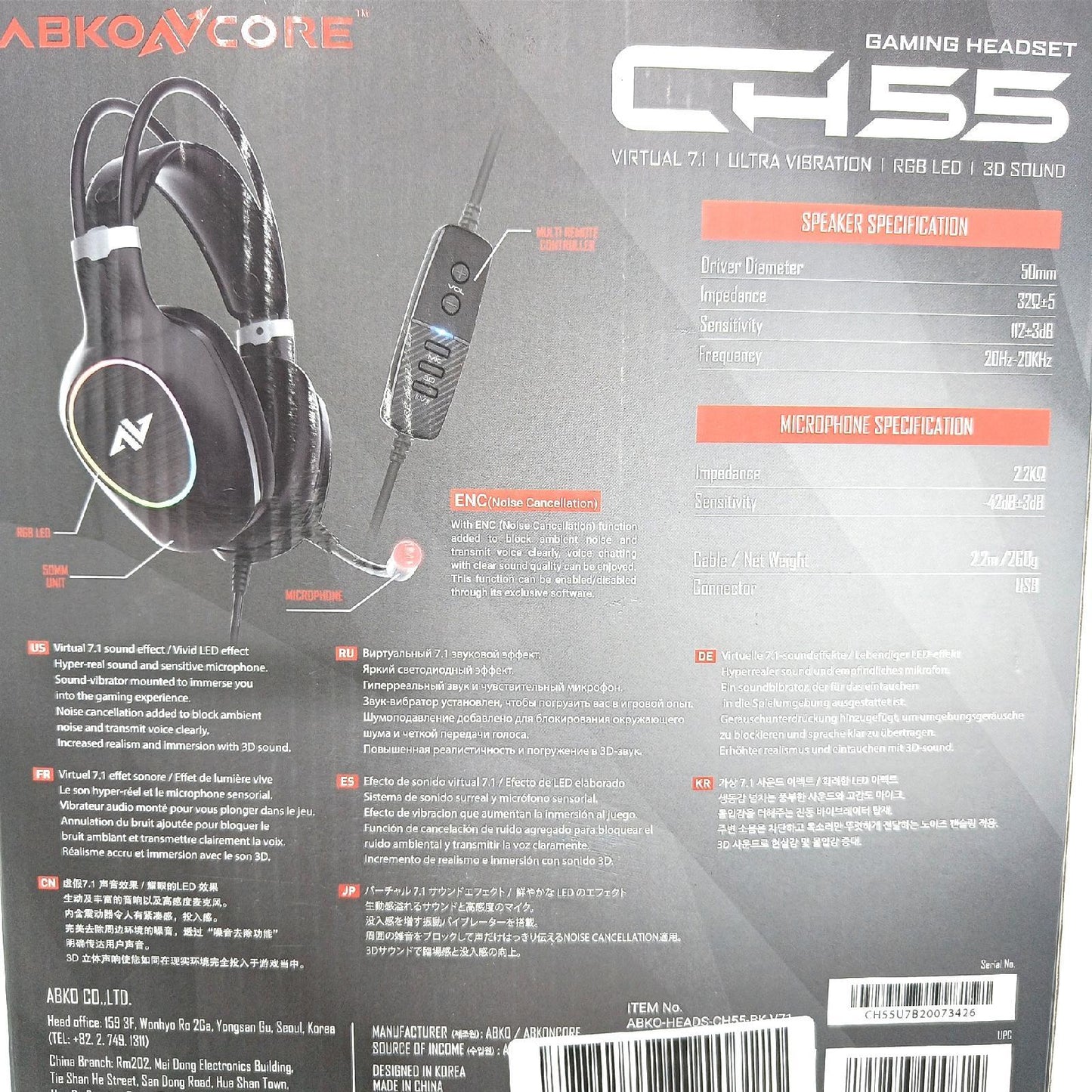 ABKONCORE Gaming Headset Headset Zubehör Modell mit RGB Licht und Geräuschunterdrück