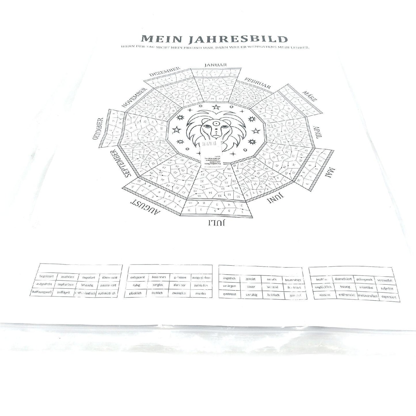 Mein Jahresbild by Presentou | Gestalte dein Jahr als individuelles Bild | inklusive psychologischer Auswertung | Sternzeichen Kalender zum Ausmalen mit täglicher Stimmungslage (Löwe A3 (29,7x42cm))