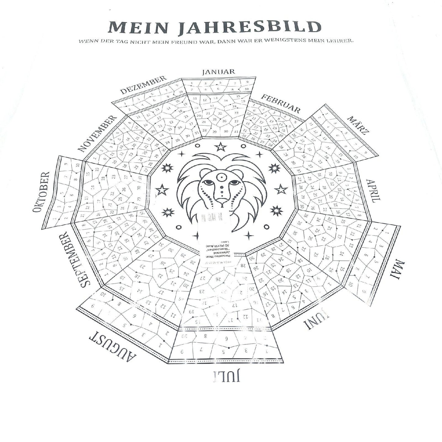 Mein Jahresbild by Presentou | Gestalte dein Jahr als individuelles Bild | inklusive psychologischer Auswertung | Sternzeichen Kalender zum Ausmalen mit täglicher Stimmungslage (Löwe A3 (29,7x42cm))