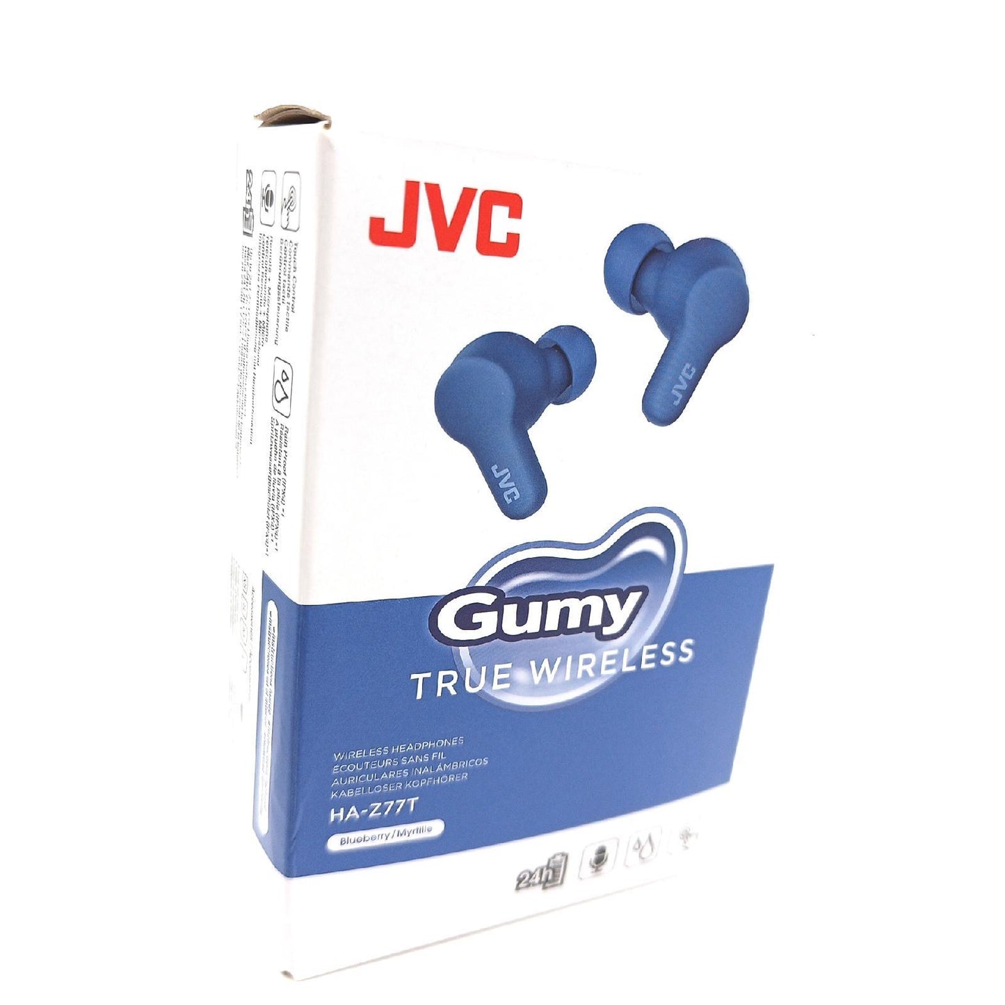 JVC HA-Z77T-A Gumy True Wireless Kopfhörer mit weichen Elastomer Ohrstöpseln, 3 Sound-Modi, Bluetooth 5.3, 24 Std. Akkulaufzeit, iPX4 Spritzwasserschutz, (Blueberry Blue)