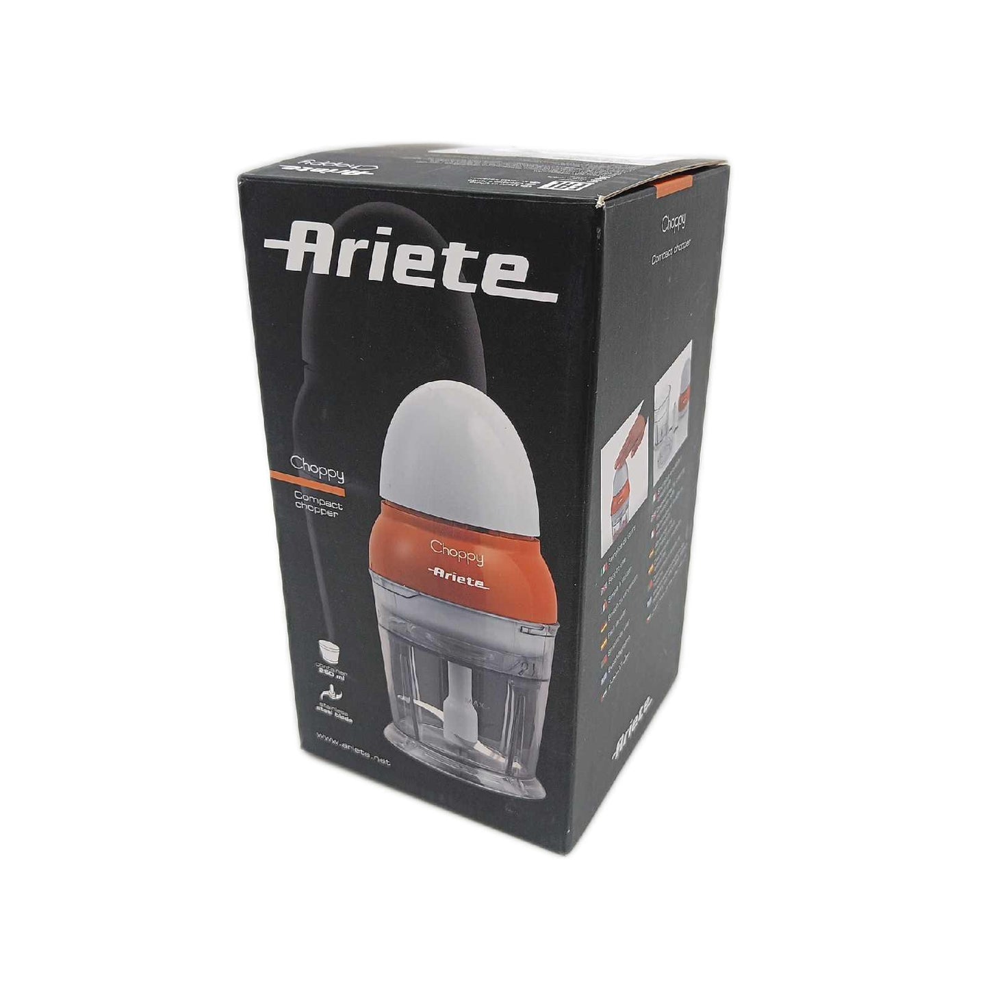 Ariete 1836 Choppy - Chopper mit Edelstahlklingen - startet durch Drücken des Deckels - 250 ml - 160 Watt - Orange