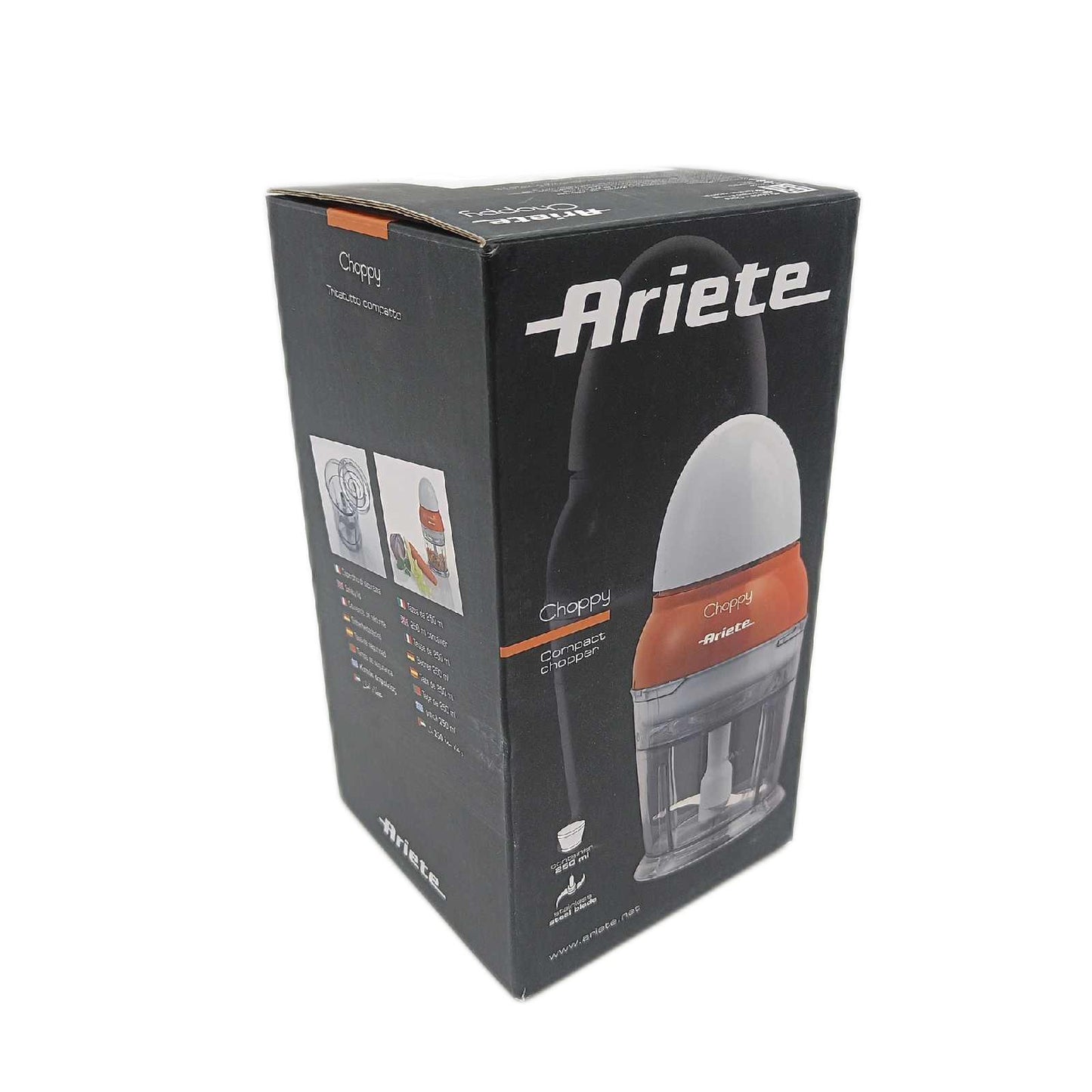 Ariete 1836 Choppy - Chopper mit Edelstahlklingen - startet durch Drücken des Deckels - 250 ml - 160 Watt - Orange
