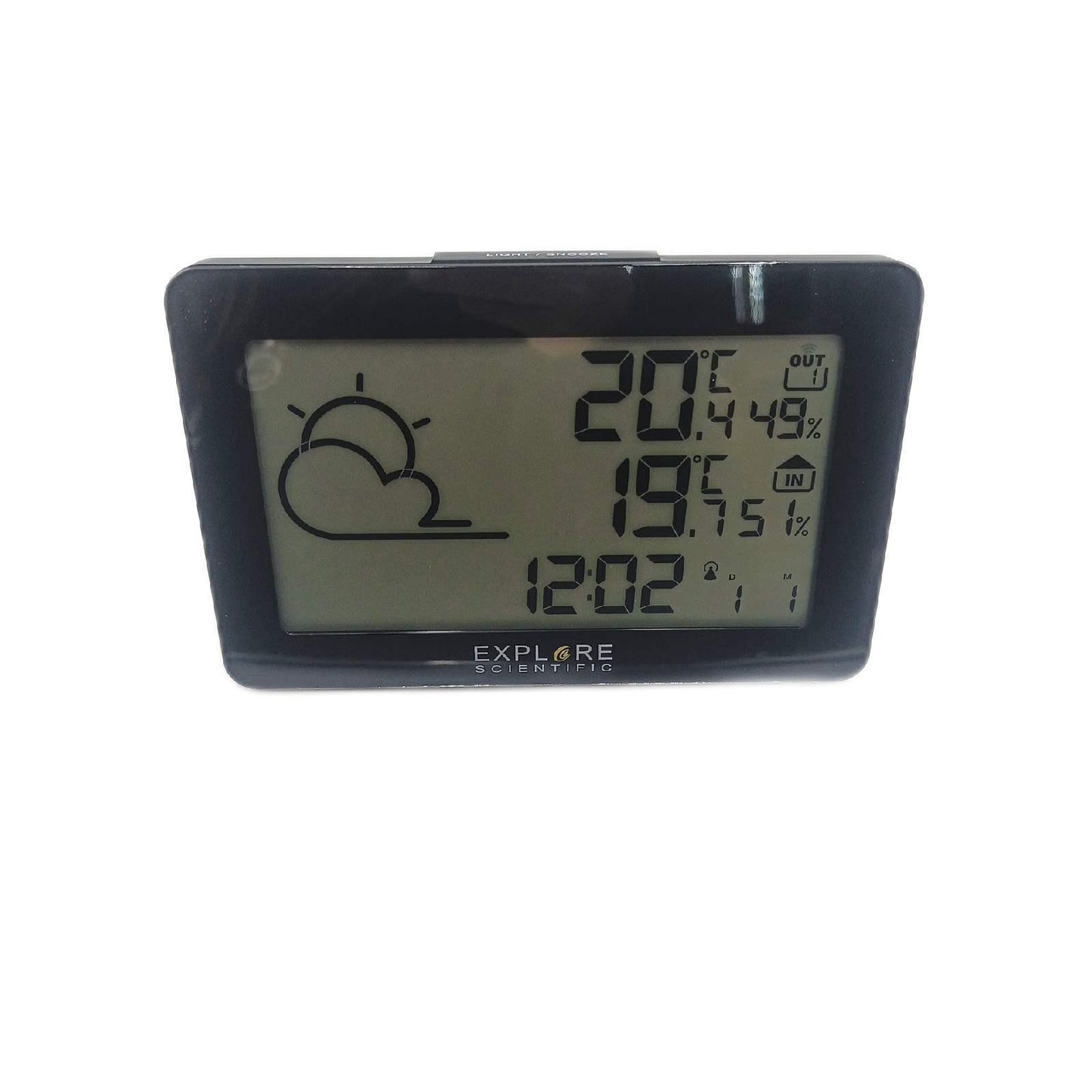 Explore Scientific Wetterstation Funkuhr Messgeräte WSH4002 Innen Außen Temperatur Luftfeuchtigkeit Hintergrund