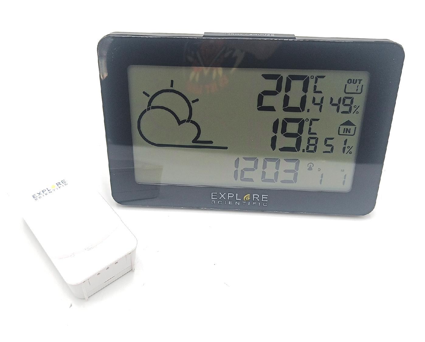 Explore Scientific Wetterstation Funkuhr Messgeräte WSH4002 Innen Außen Temperatur Luftfeuchtigkeit Hintergrund