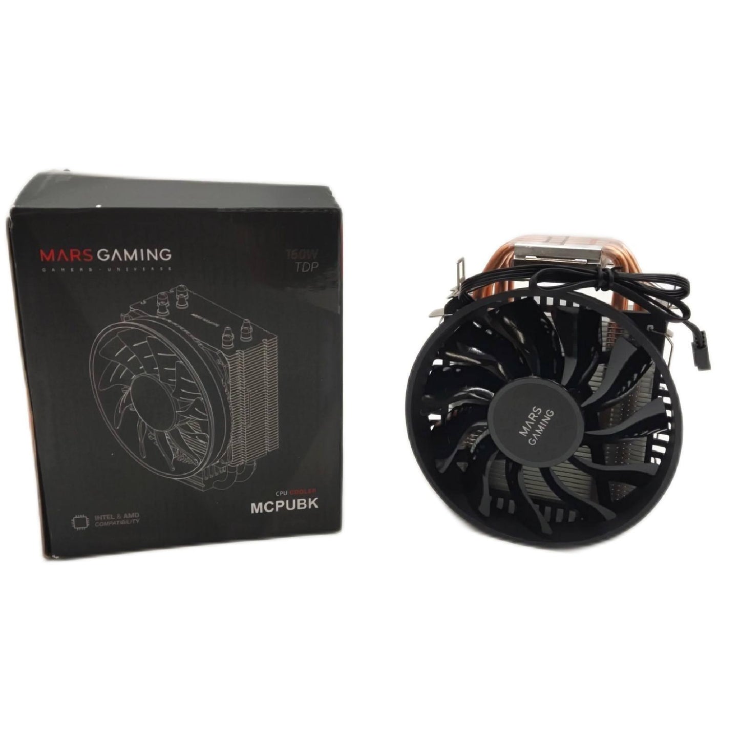 Mars Gaming MCPUBK, CPU Kühlkörper, 4 HCT Heatpipes, 160W TDP, Ultraleiser PWM 11cm Lüfter, Schwarz