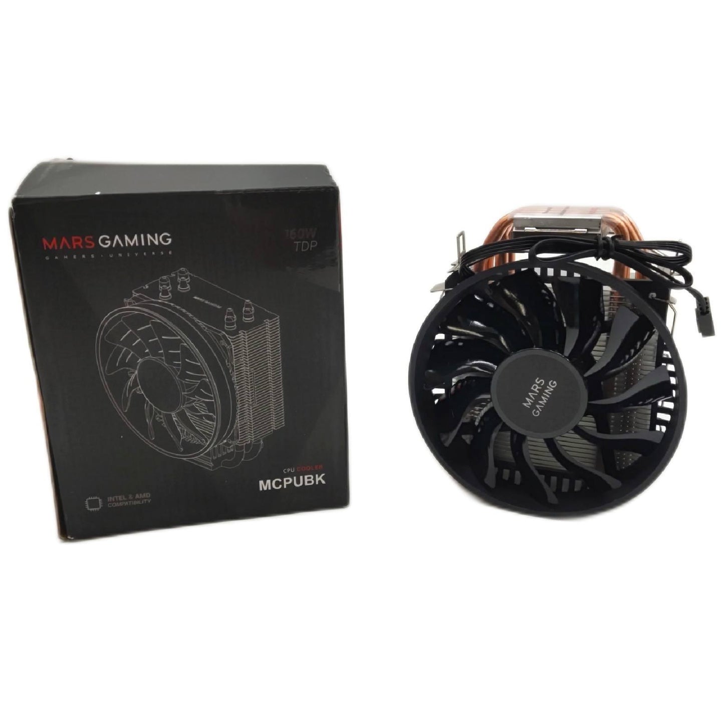 Mars Gaming MCPUBK, CPU Kühlkörper, 4 HCT Heatpipes, 160W TDP, Ultraleiser PWM 11cm Lüfter, Schwarz