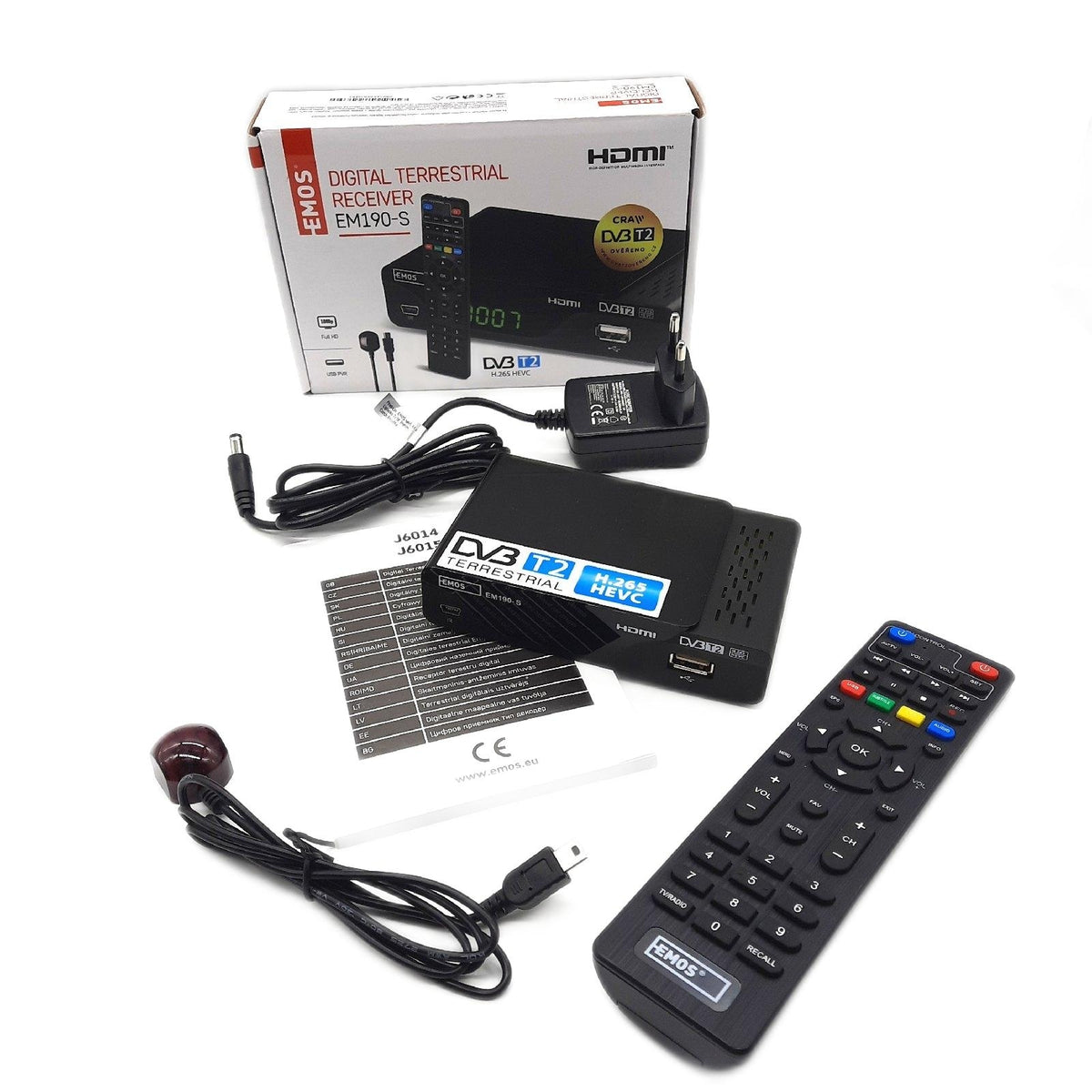 Emos DVB T2 Receiver TV Empfang Digital Full HD USB HDMI SCART Koaxial Anschluss