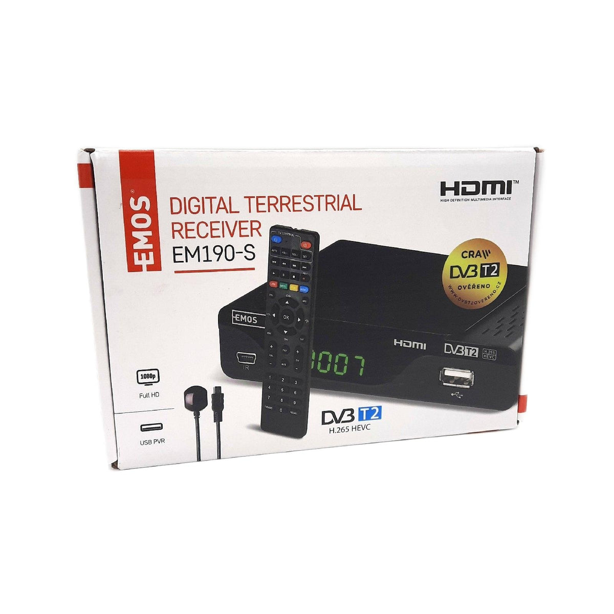 Emos DVB T2 Receiver TV Empfang Digital Full HD USB HDMI SCART Koaxial Anschluss