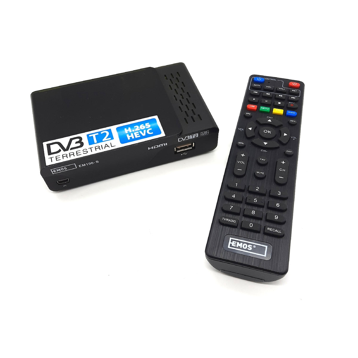 Emos DVB T2 Receiver TV Empfang Digital Full HD USB HDMI SCART Koaxial Anschluss