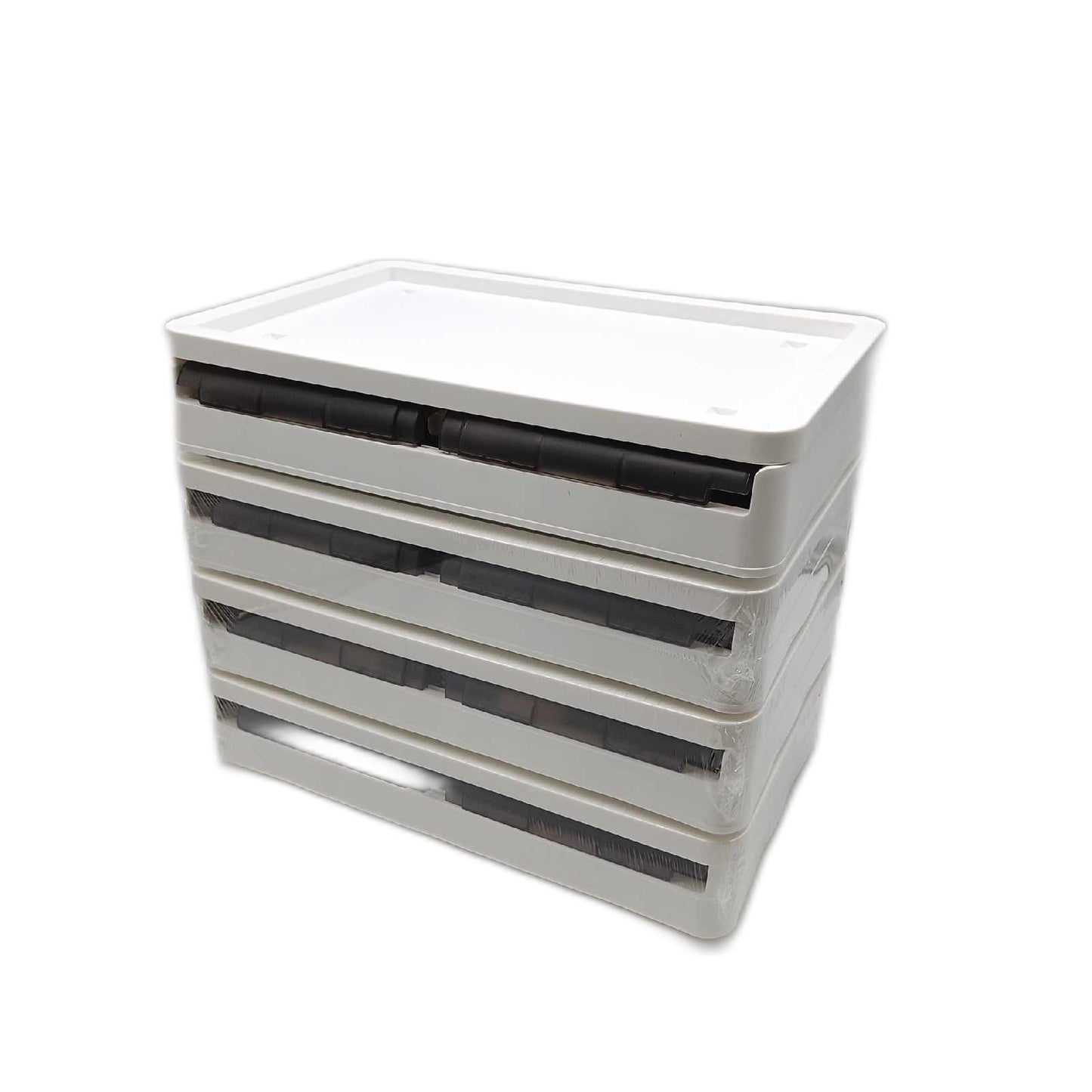 BAKAJI Aufbewahrungsbox aus Kunststoff, mit doppeltem Öffnungssystem, zusammenklappbar, platzsparend mit Rollen, stapelbar, für Kleidung, Spielzeug, Bücher, DVD, Fassungsvermögen 45 Liter (Set 4)