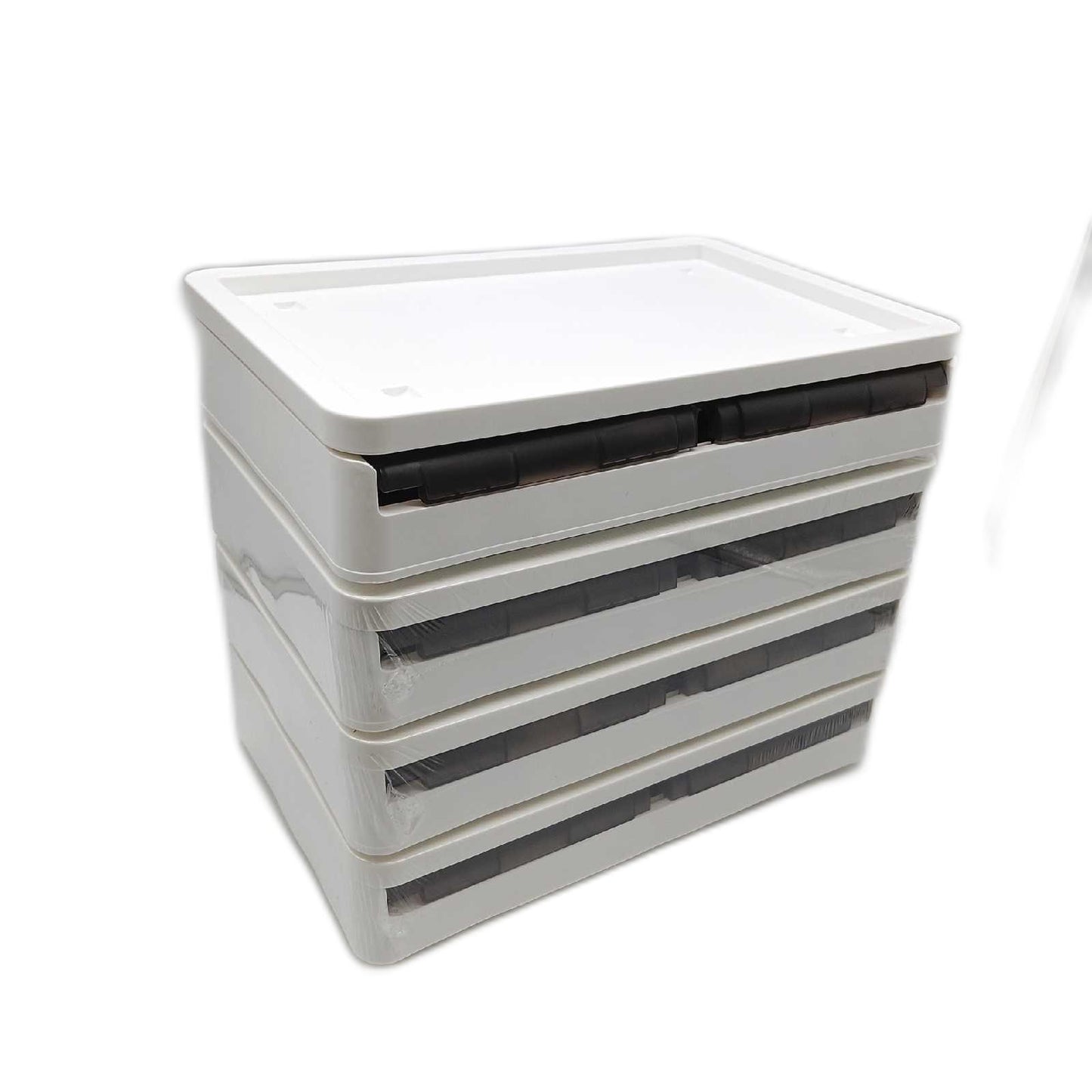 BAKAJI Aufbewahrungsbox aus Kunststoff, mit doppeltem Öffnungssystem, zusammenklappbar, platzsparend mit Rollen, stapelbar, für Kleidung, Spielzeug, Bücher, DVD, Fassungsvermögen 45 Liter (Set 4)