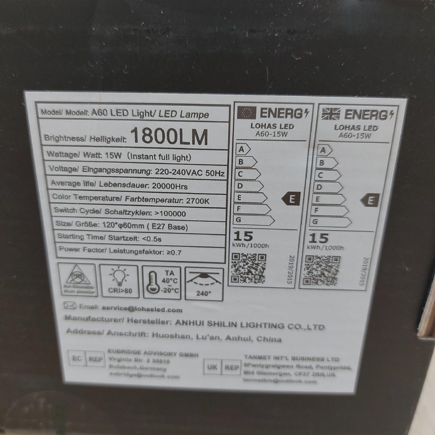 LED E27 Glühbirne LOHAS 15W Warmweiß 2700K 1800LM A603 Energiesparend