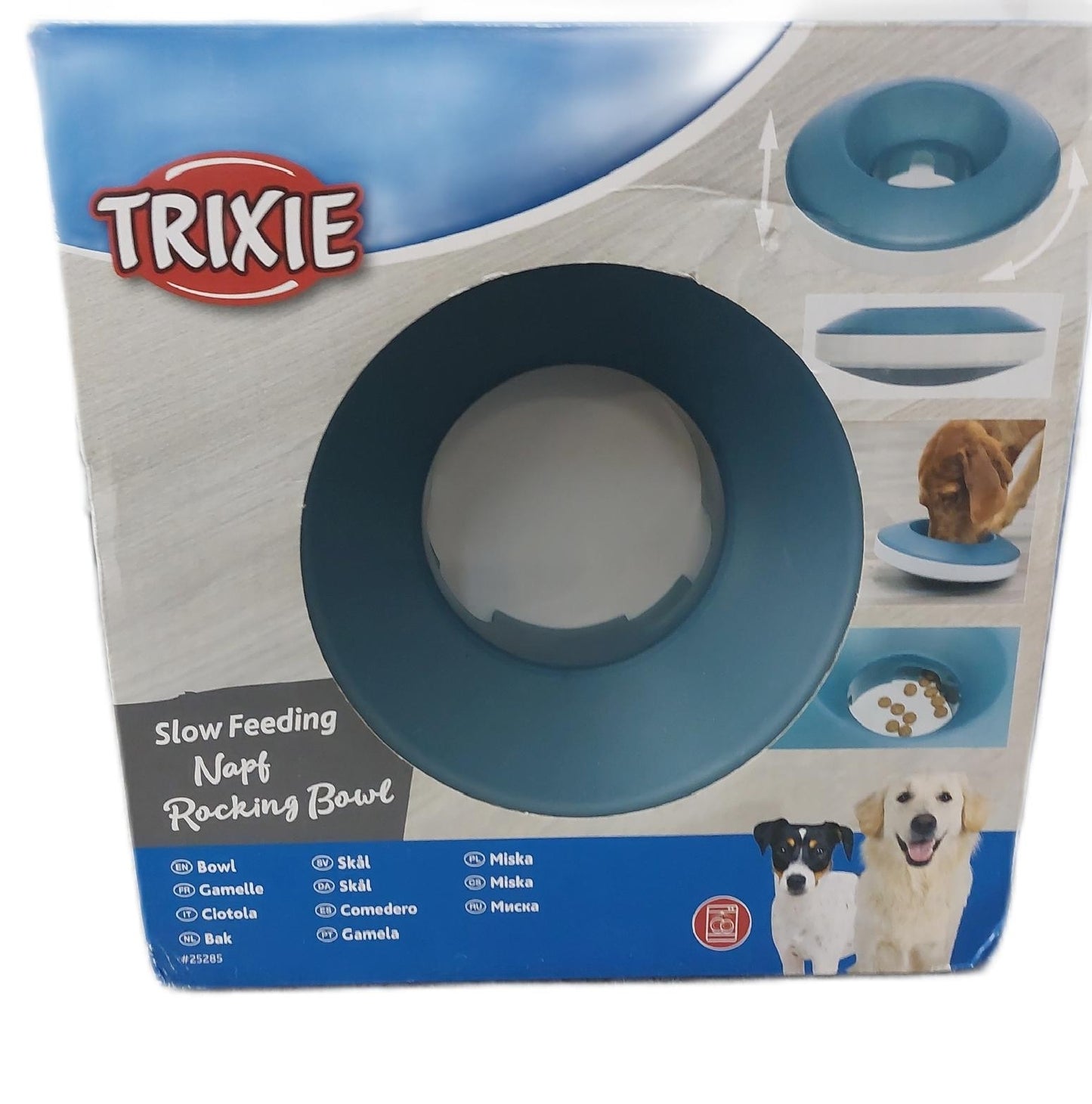 Trixie Futternapf Haustier Zubehör Slow Feeding Schaukelnapf Kunststoff TPR Grau Blau