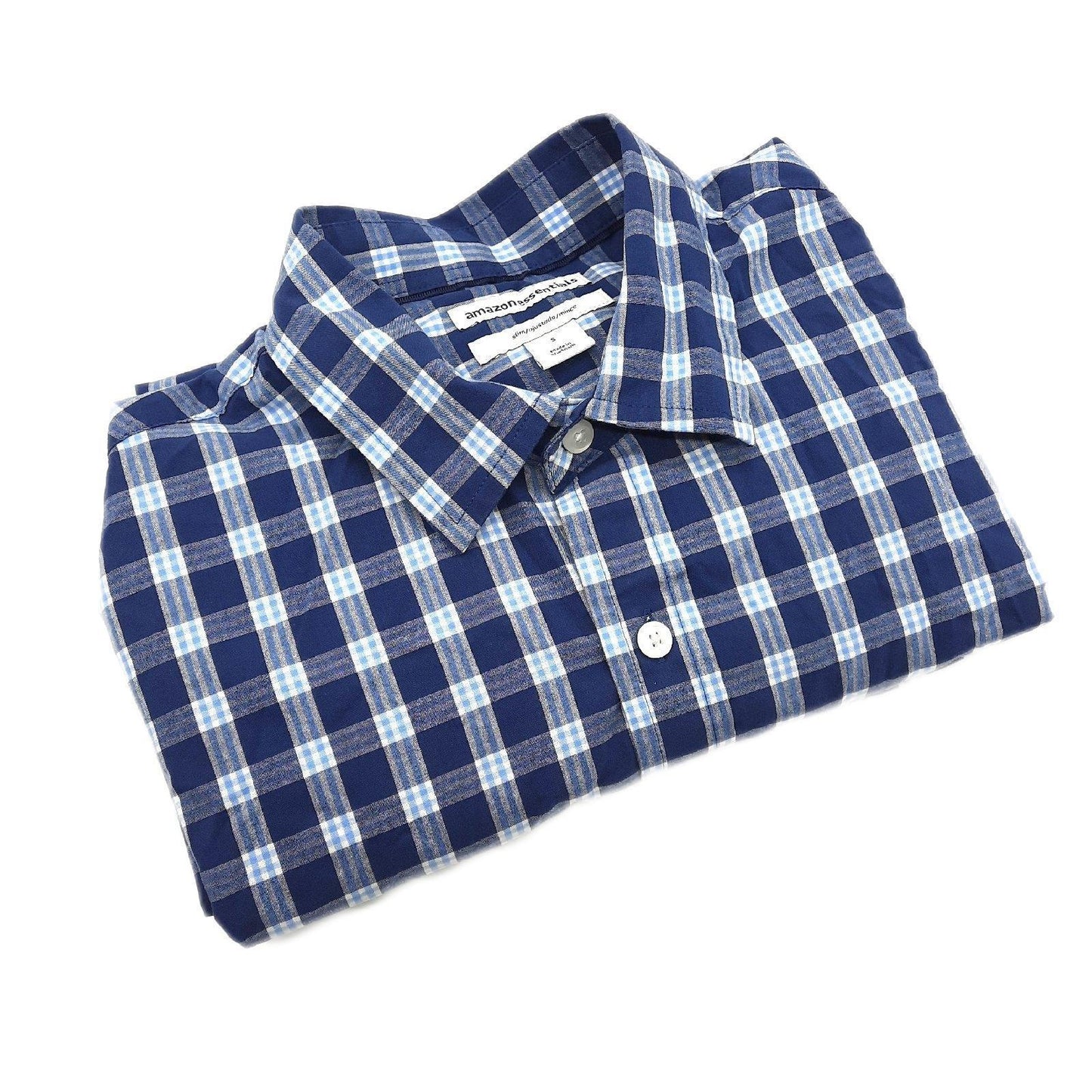Amazon Essentials Langarmhemd Herrenbekleidung Schmale Passform Marineblau Weiß Karomuster Klassisch Modern