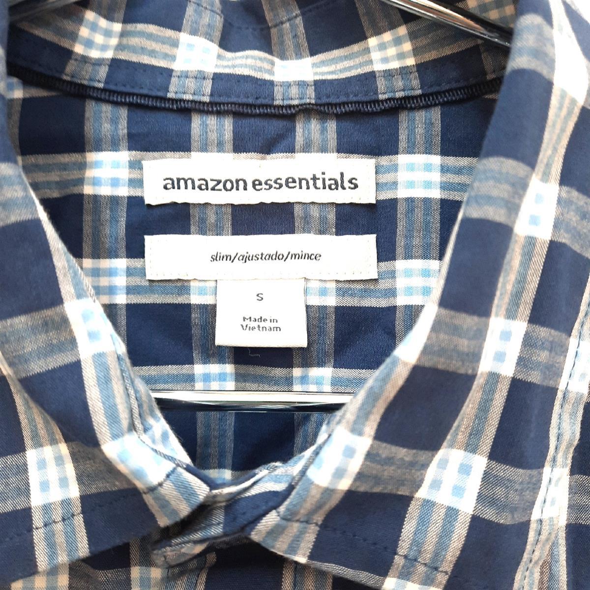 Amazon Essentials Langarmhemd Herrenbekleidung Schmale Passform Marineblau Weiß Karomuster Klassisch Modern
