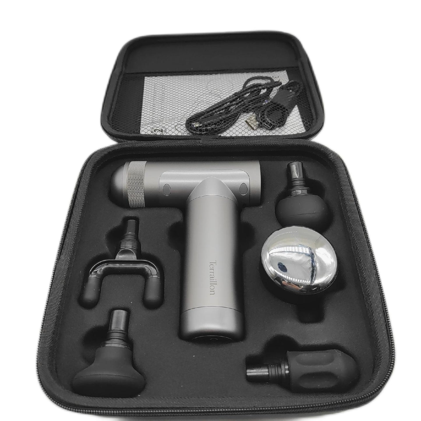 Terraillon Muskelmassagepistole Massagegerät Fitness Training Entlastet entspannt Muskeln silikonaufsatz usb c etui