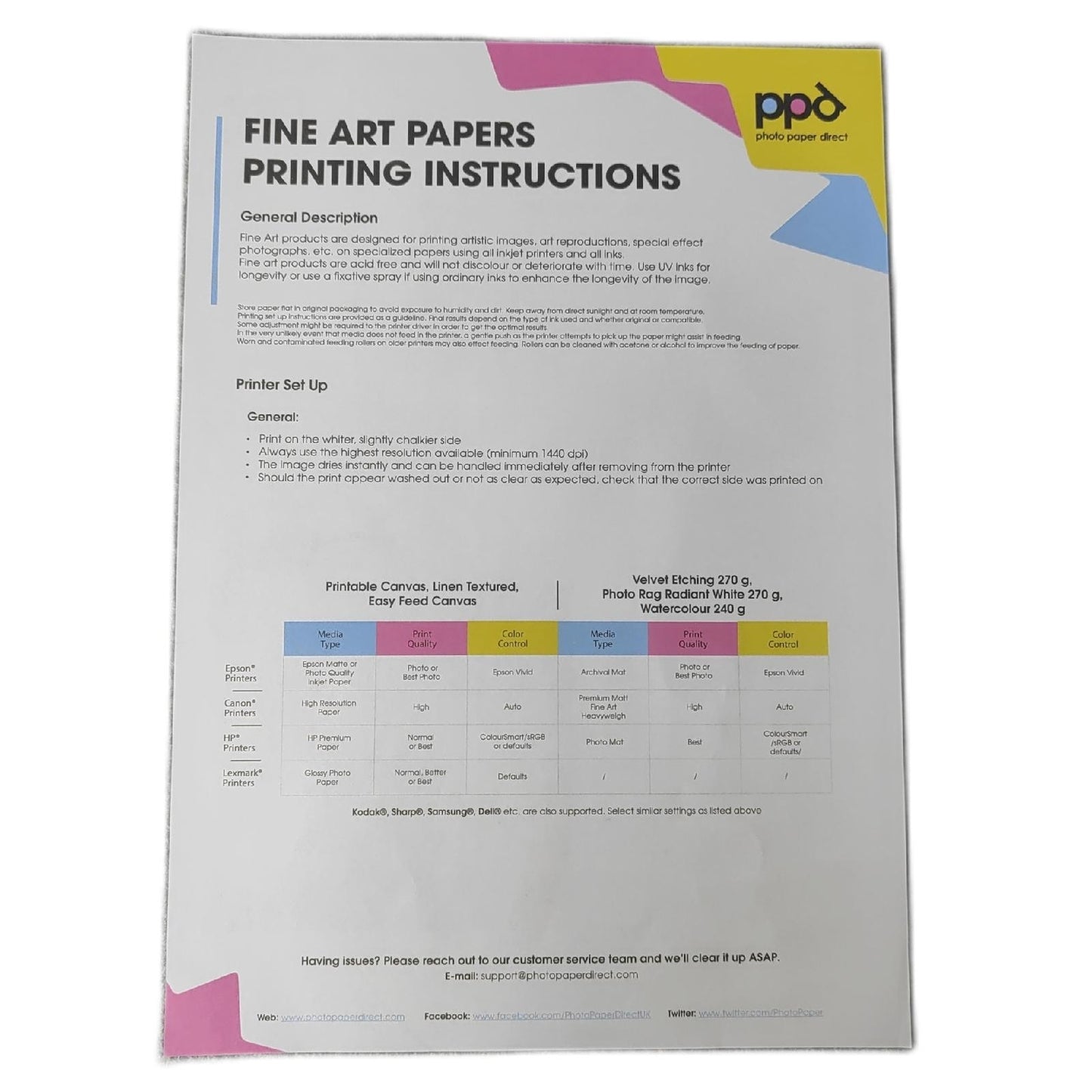 PPD Foto Druck Papier FineArt Rag 270g matt leicht strukturiert 25xA3 für Tintenstrahl