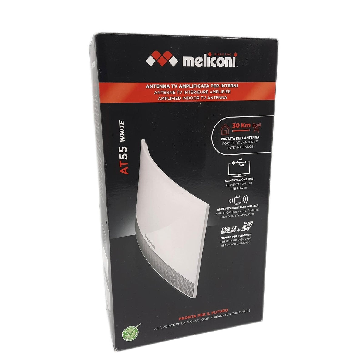 Meliconi AT55 R1 USB  Verstärkte Zimmerantenne für TV  DVB-T2 HEVC