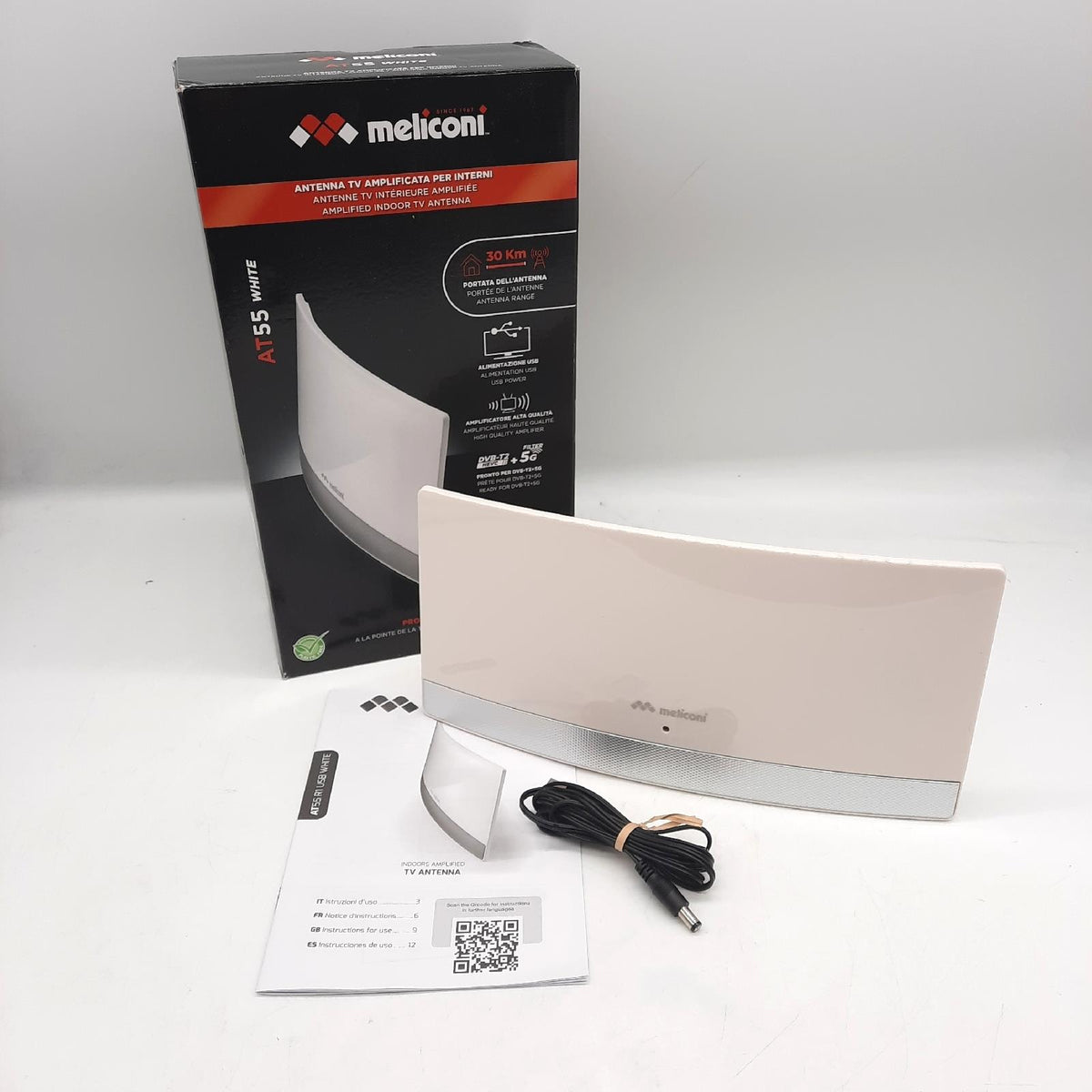 Meliconi AT55 R1 USB  Verstärkte Zimmerantenne für TV  DVB-T2 HEVC