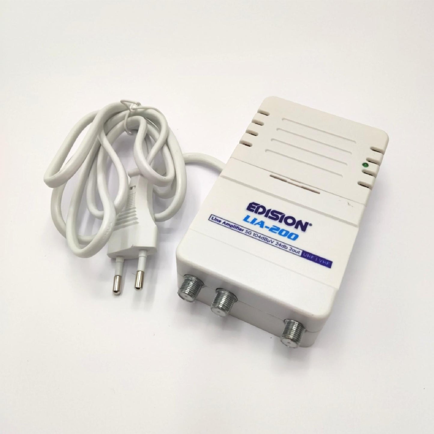 EDISION LIA-200 Hausanschlussverstärker UHF/VHF, 12-24db, 104dBmV, Frequenzbereich 47-694Mhz, geeignet für Kabelfernsehen digital und Terrestrisch DVB-T/T2, 5G LTE Filter, 1 Eingang, 2 Ausgänge