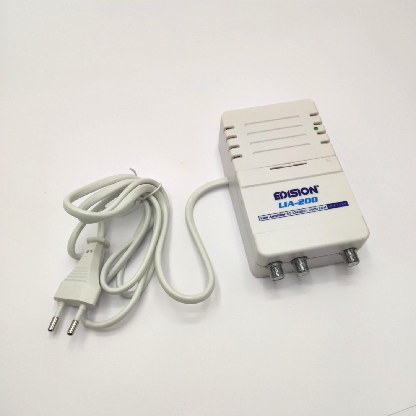 EDISION LIA-200 Hausanschlussverstärker UHF/VHF, 12-24db, 104dBmV, Frequenzbereich 47-694Mhz, geeignet für Kabelfernsehen digital und Terrestrisch DVB-T/T2, 5G LTE Filter, 1 Eingang, 2 Ausgänge