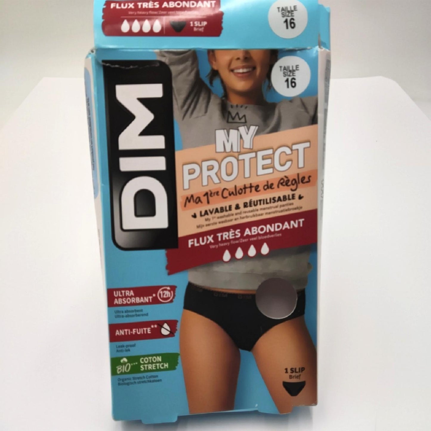 Dim Protect Menstruationsslip Baumwolle Mädchen Stark x1 Schwarz 16 Jahre Schutz