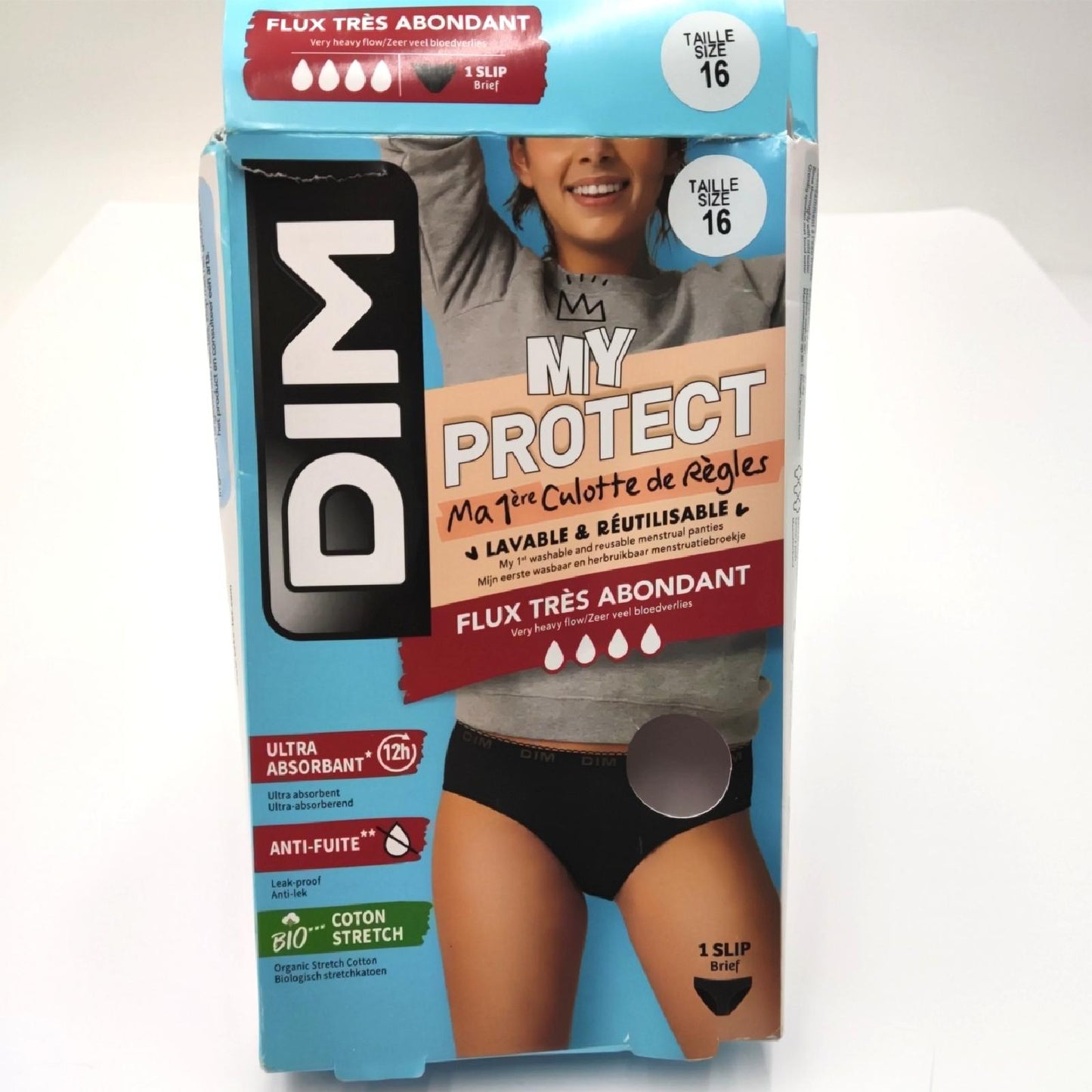 Dim Protect Menstruationsslip Baumwolle Mädchen Stark x1 Schwarz 16 Jahre Schutz