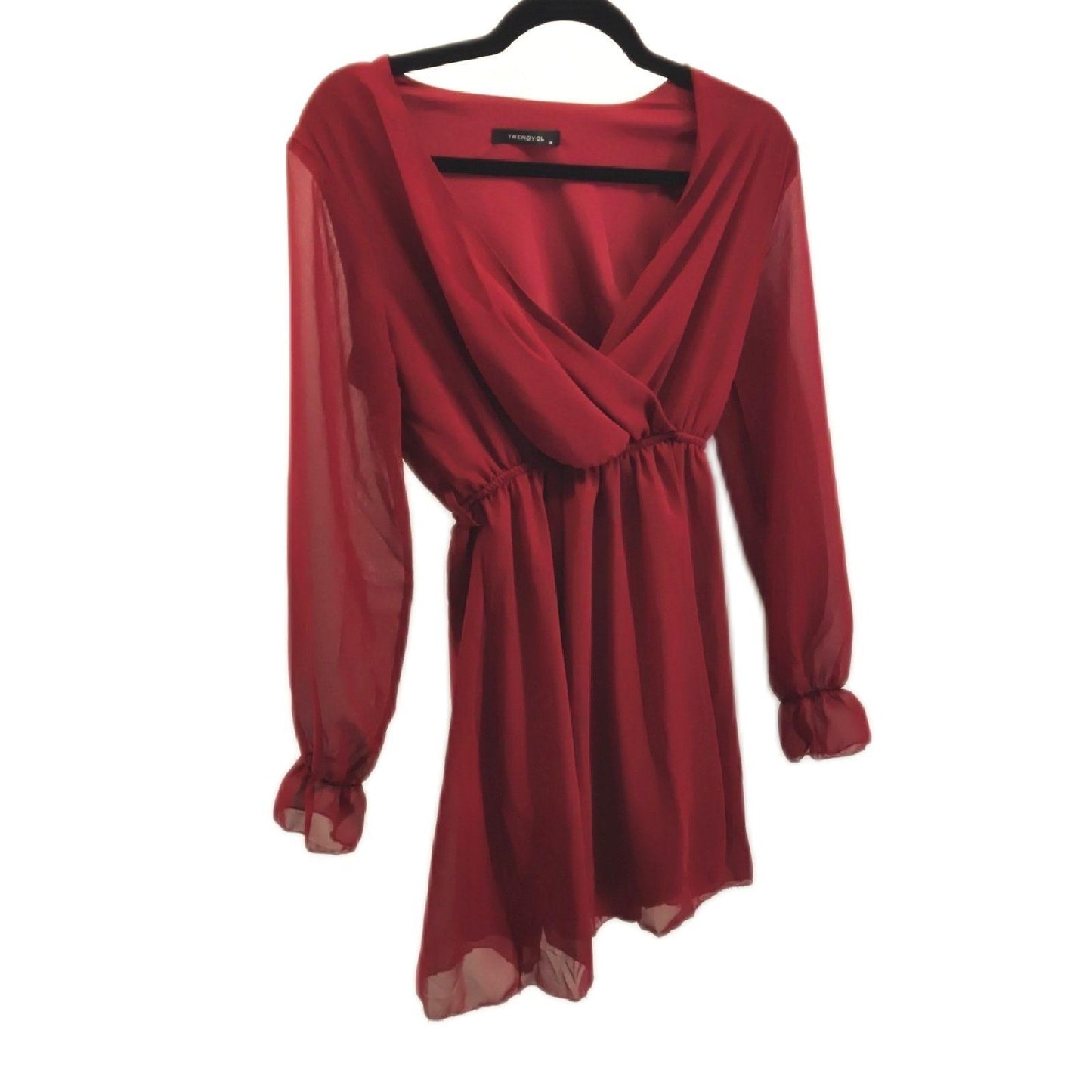 TRENDYOL Damen Midi Ruffle Hem Fitted Dress, Bordeaux, 38 EU