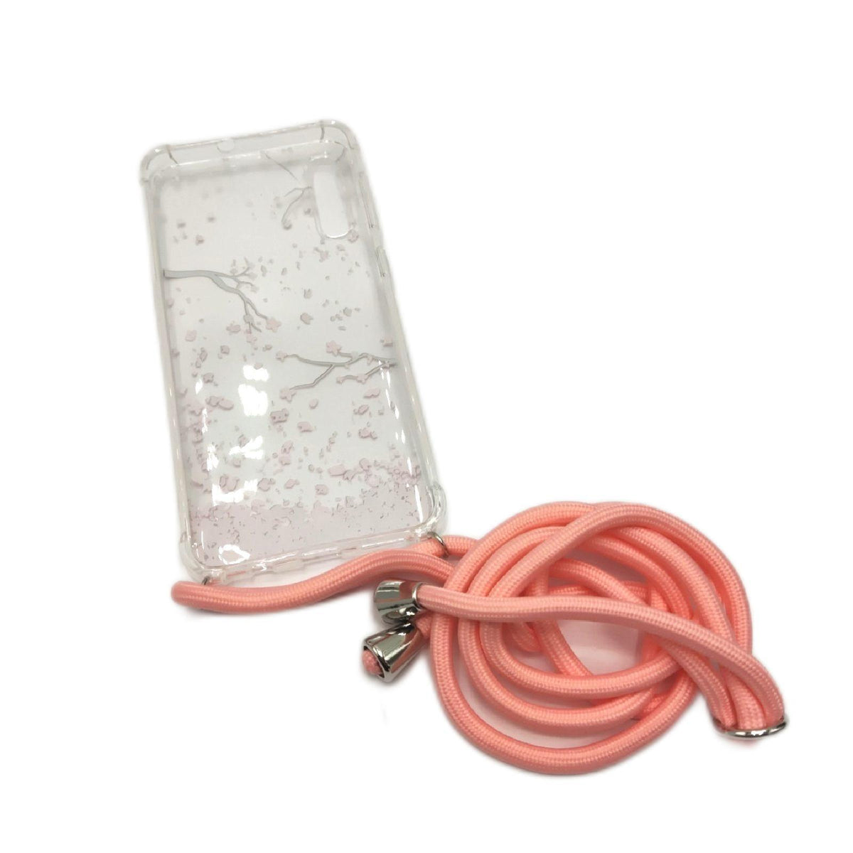 kwmobile Necklace Case kompatibel mit Samsung Galaxy A50 Hülle - Silikon Cover mit Handykette - Rosa Dunkelbraun Transparent Kirschblütenblätter
