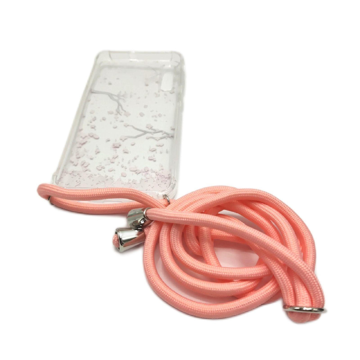 kwmobile Necklace Case kompatibel mit Samsung Galaxy A50 Hülle - Silikon Cover mit Handykette - Rosa Dunkelbraun Transparent Kirschblütenblätter
