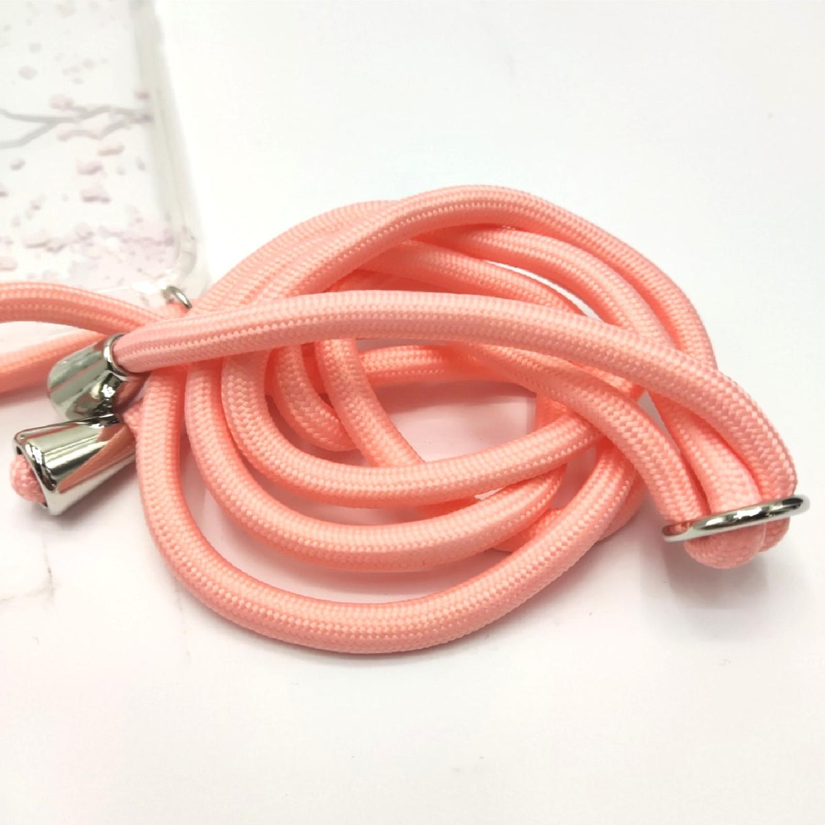kwmobile Necklace Case kompatibel mit Samsung Galaxy A50 Hülle - Silikon Cover mit Handykette - Rosa Dunkelbraun Transparent Kirschblütenblätter