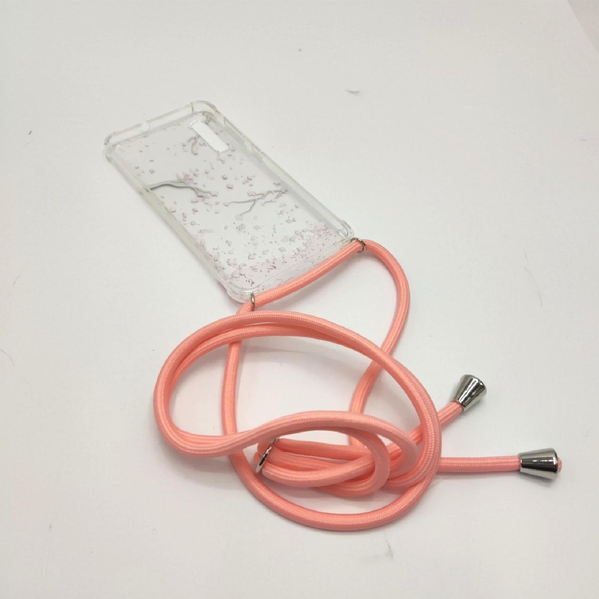 kwmobile Necklace Case kompatibel mit Samsung Galaxy A50 Hülle - Silikon Cover mit Handykette - Rosa Dunkelbraun Transparent Kirschblütenblätter